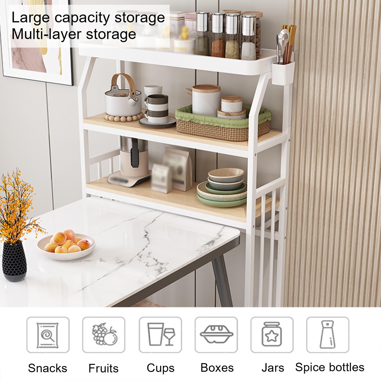 LYGXWJFC Scaffale da Cucina a 3 Livelli, credenza Aperta Sottile, Piano di Lavoro per Utensili da Cucina, Ideale per Sala da Pranzo e Soggiorno, scaffale Bianco (100x24x150 cm)