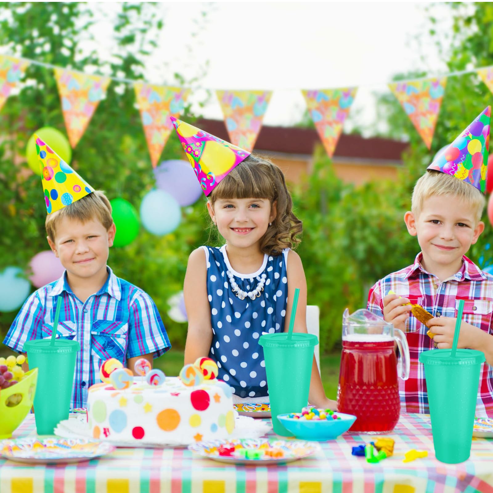 Hxezoc 16 bicchieri riutilizzabili con coperchio e cannucce, in plastica glitterata, da 680,4 g, tazze da caffè ghiacciato, tazze da viaggio per feste di compleanno, frullati, succhi di frutta, feste