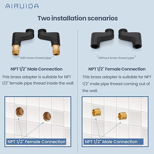 Vista 55 de Airuida Grifo de cocina de montaje en pared con rociador, grifo de fregadero de cocina montado en la pared, asas dobles cruzadas, boquilla giratoria