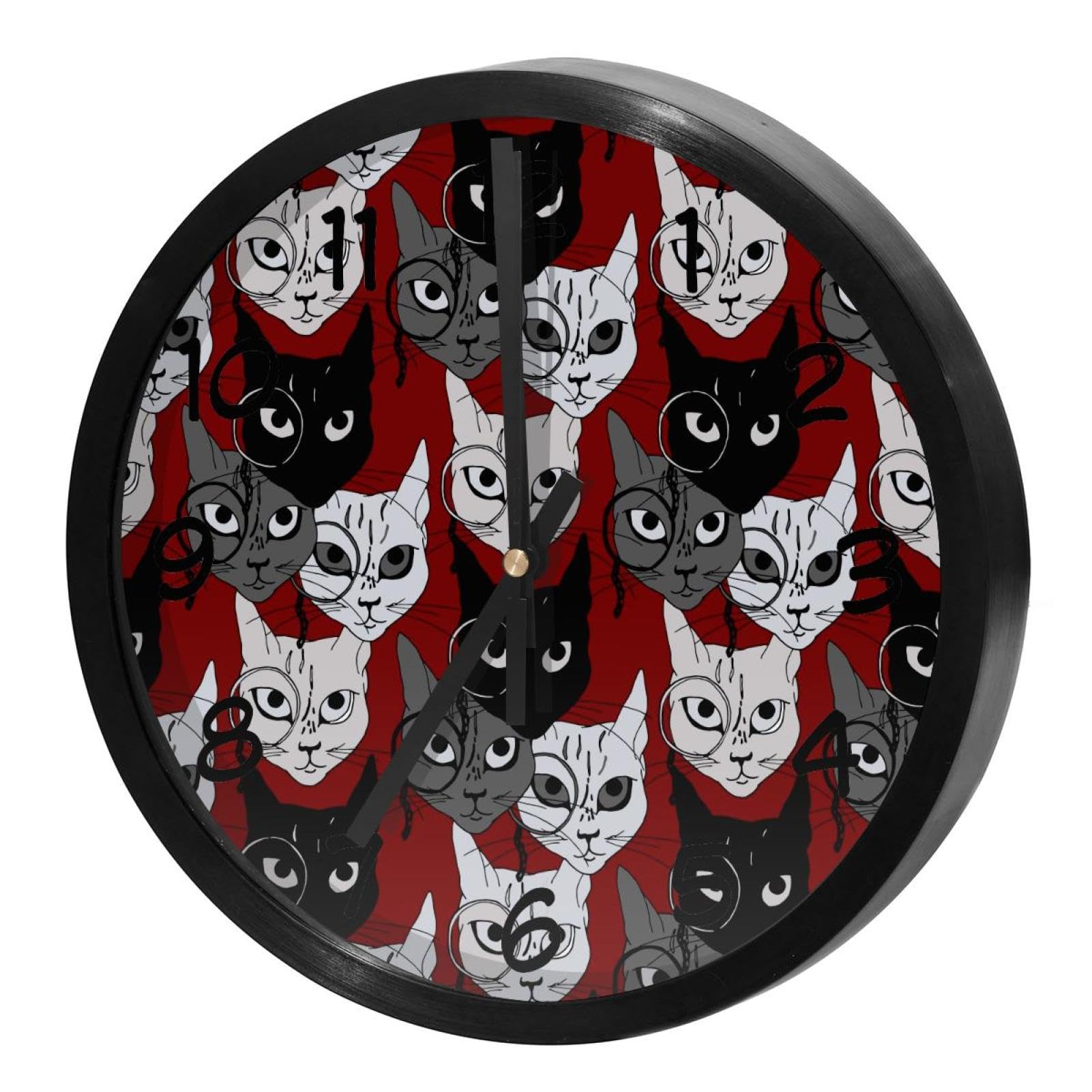 Horloge murale ronde pour cuisine et maison motif chats à lunettes