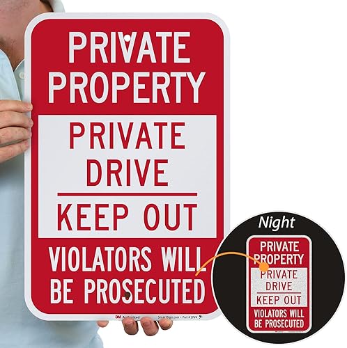 Miniatura 2 de SmartSign, señal reflectante con leyenda "Private Property - Private Drive Keep Out", 3 metros, 18 pulgadas de alto x 12 pulgadas de ancho, color