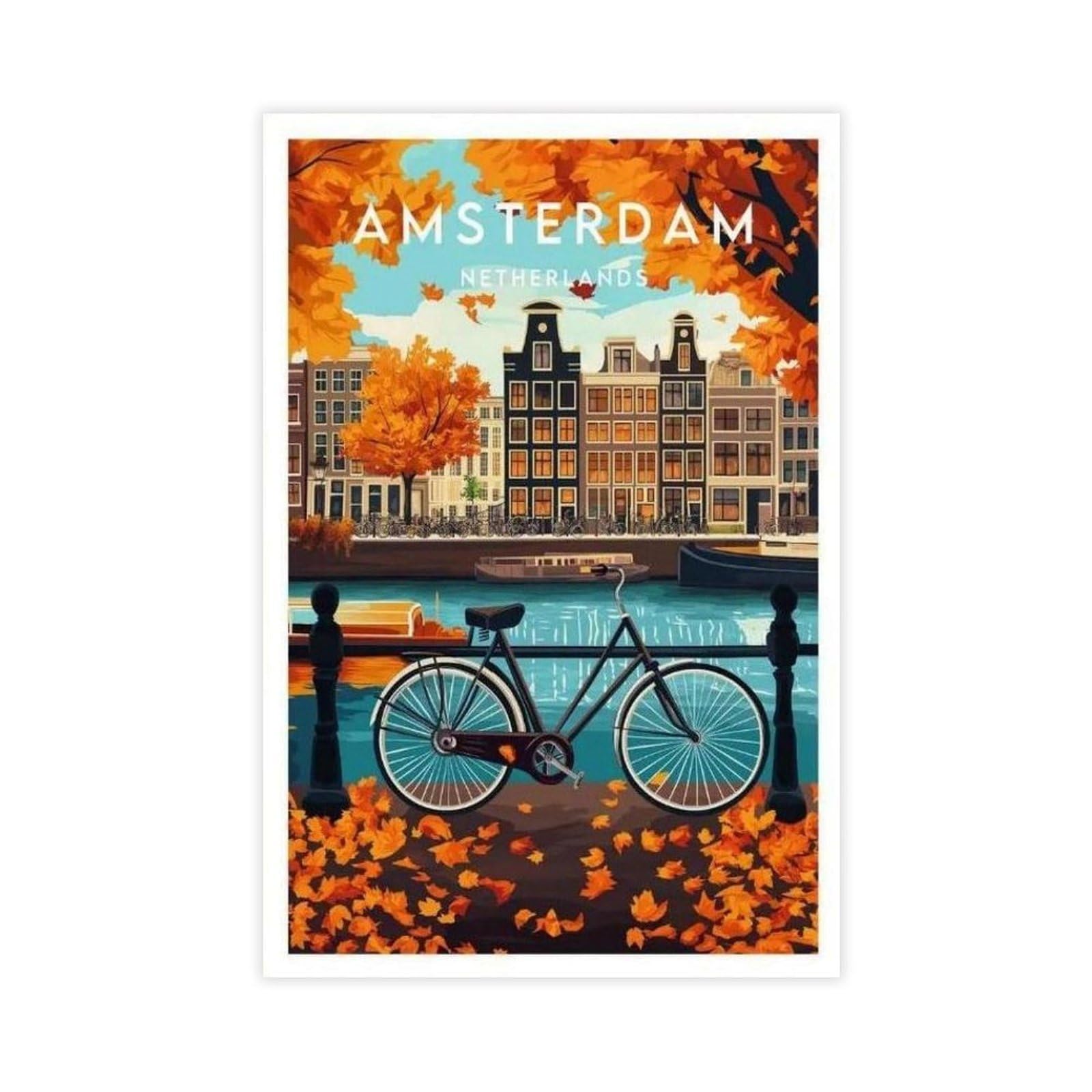 Goiaegag Amsterdam Travel Print - Netherlands Canvas Poster Wall Art Decor Print Picture Paintings For Living Room Bedroom Decoration 12X18inch(30X45cm)