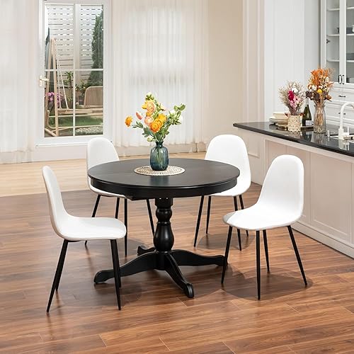 Miniatura 5 de FurnitureR Juego de 4 sillas de comedor, cómodas sillas laterales sin brazos de tela con patas de metal de mediados de siglo para el hogar, cocina,