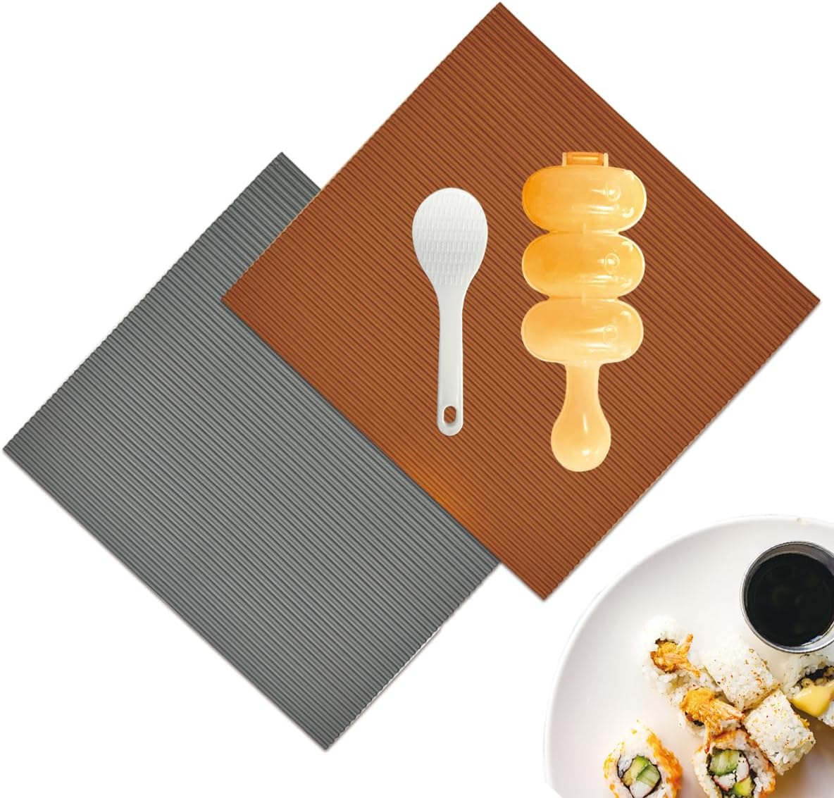 Esamploe 3 Pcs Silicone Sushi Mat Kit,Sushi Rolling Mat
