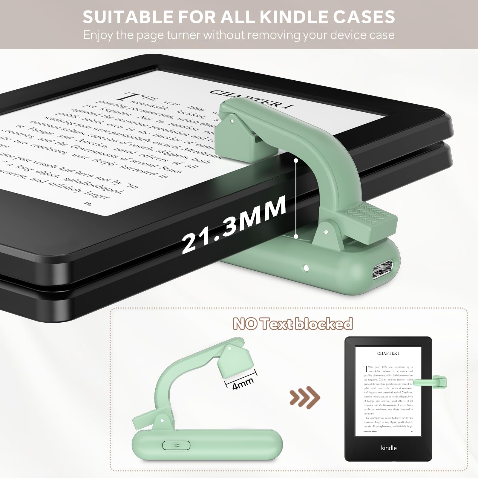 Fernbedienung Seitenumkehrer Ring für Kindle Paperwhite Oasis Scribe Kobo eReader, Kamera-Fernbedienung, entworfen für dicke Hülle, Seitenumkehrer Clicker für iPad, Tablets, Lesen von Romanen (grün)