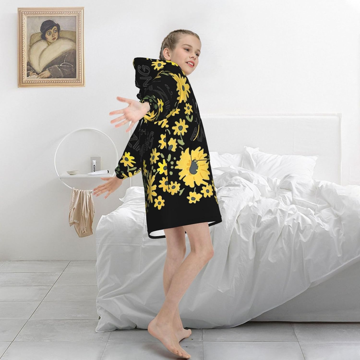 Wild Daisy Flower Print Oversized Blanket Hoodie, Wearable Blanket Hooded,Hooded Pullover With Pocket