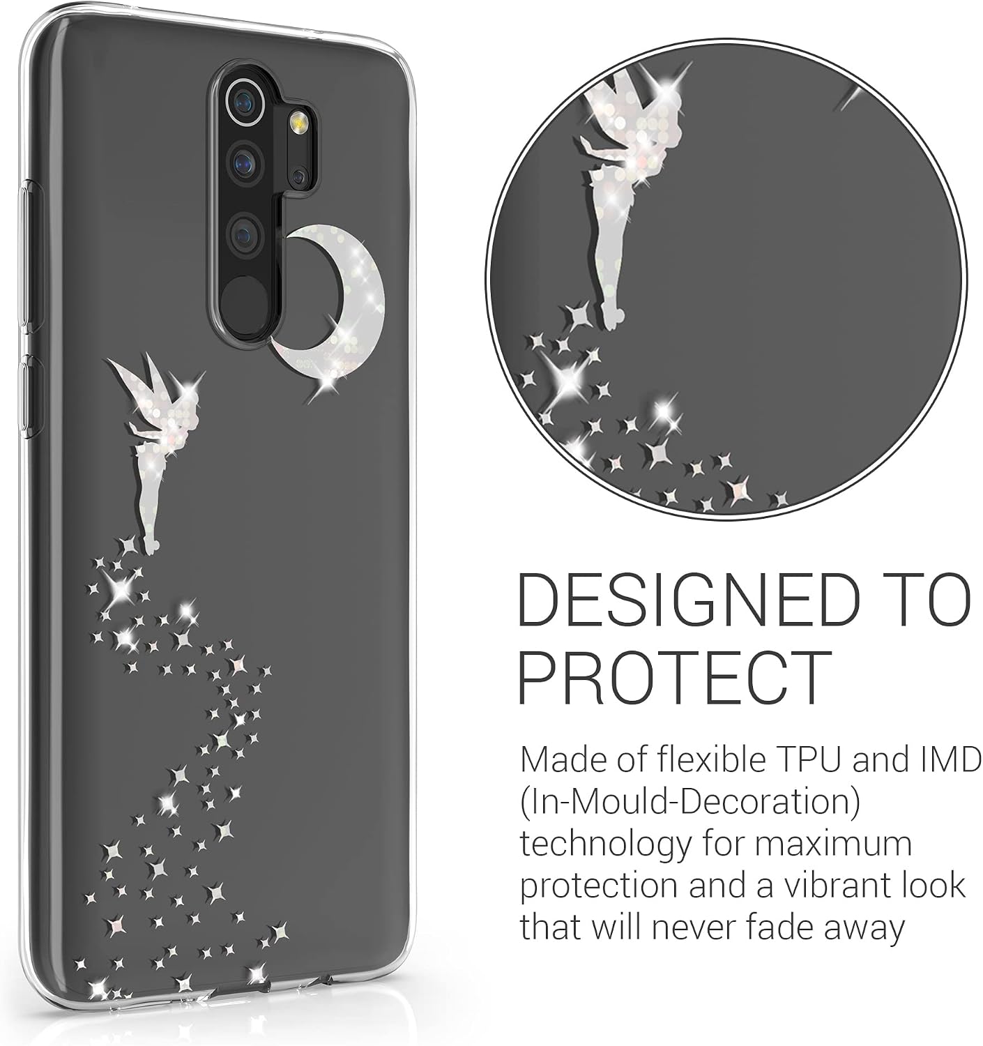 kwmobile TPU Case Compatible with Xiaomi Redmi Note 8 Pro - Case TPU Phone Cover - Fairy Silver/Transparent