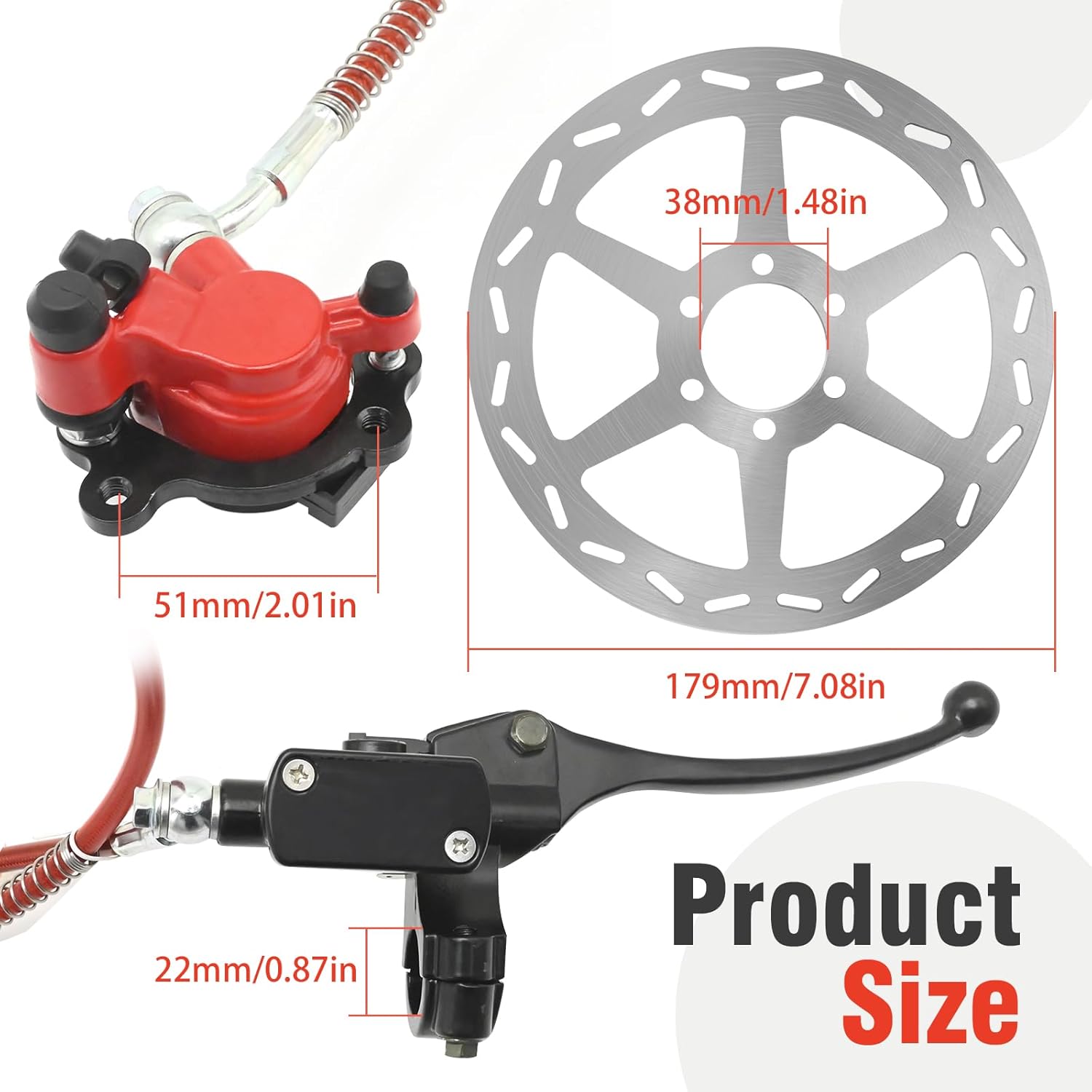 Upgraded Mini Bike Hydraulic Brake Caliper, 180mm Mini Bike Disc Brake Rotor, Replacement for Baja Doodle Bug DB30 79cc 97cc 100cc Engine Mini Bike