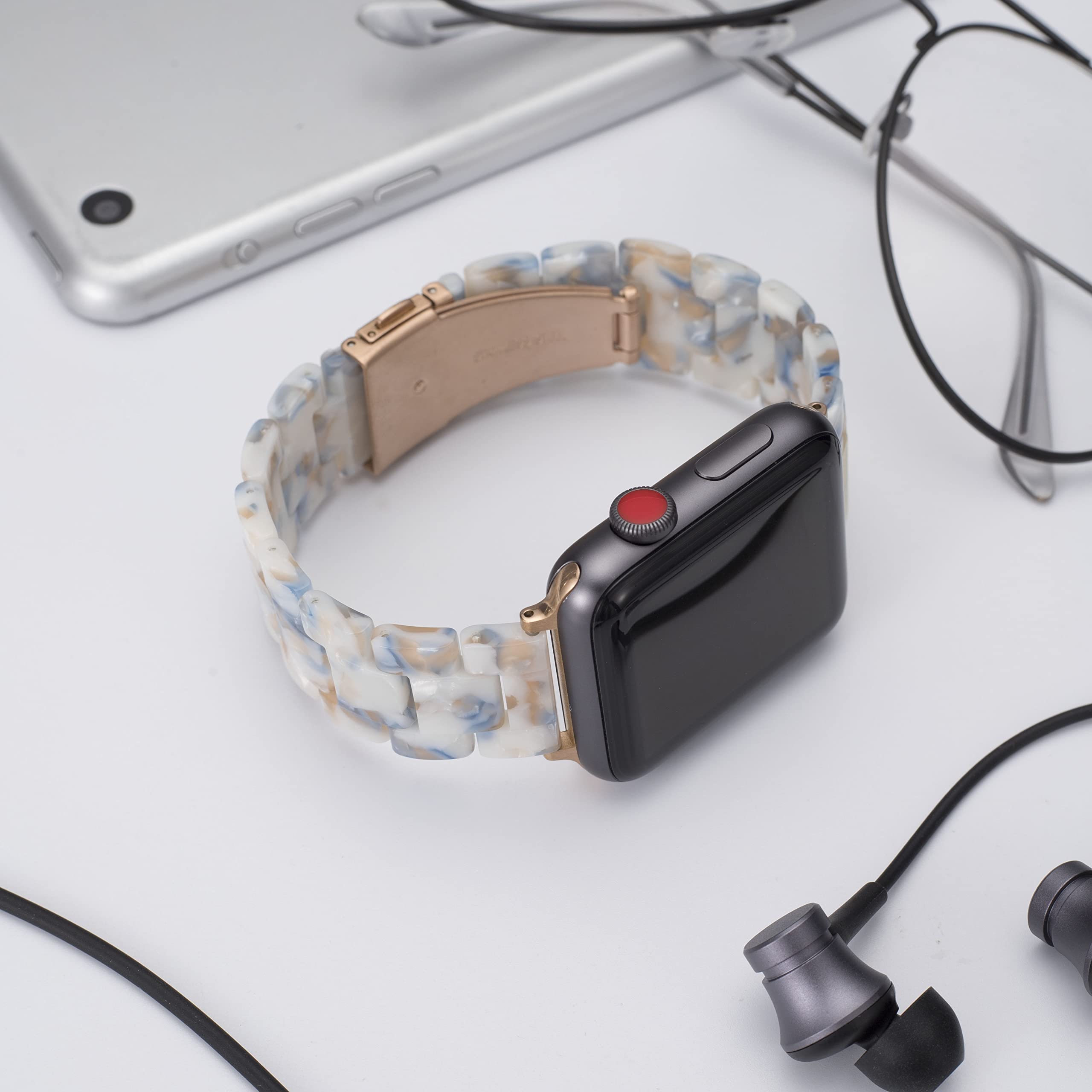 SEURE Compatible con correa Apple Watch 38 mm 40 mm 41 mm 42 mm 44 mm 45 mm, mujeres hombres Watch Pulsera colorida de resina de repuesto con hebilla de acero inoxidable para Serie SE/8/7/6/5/4/3/2/1 — view 5