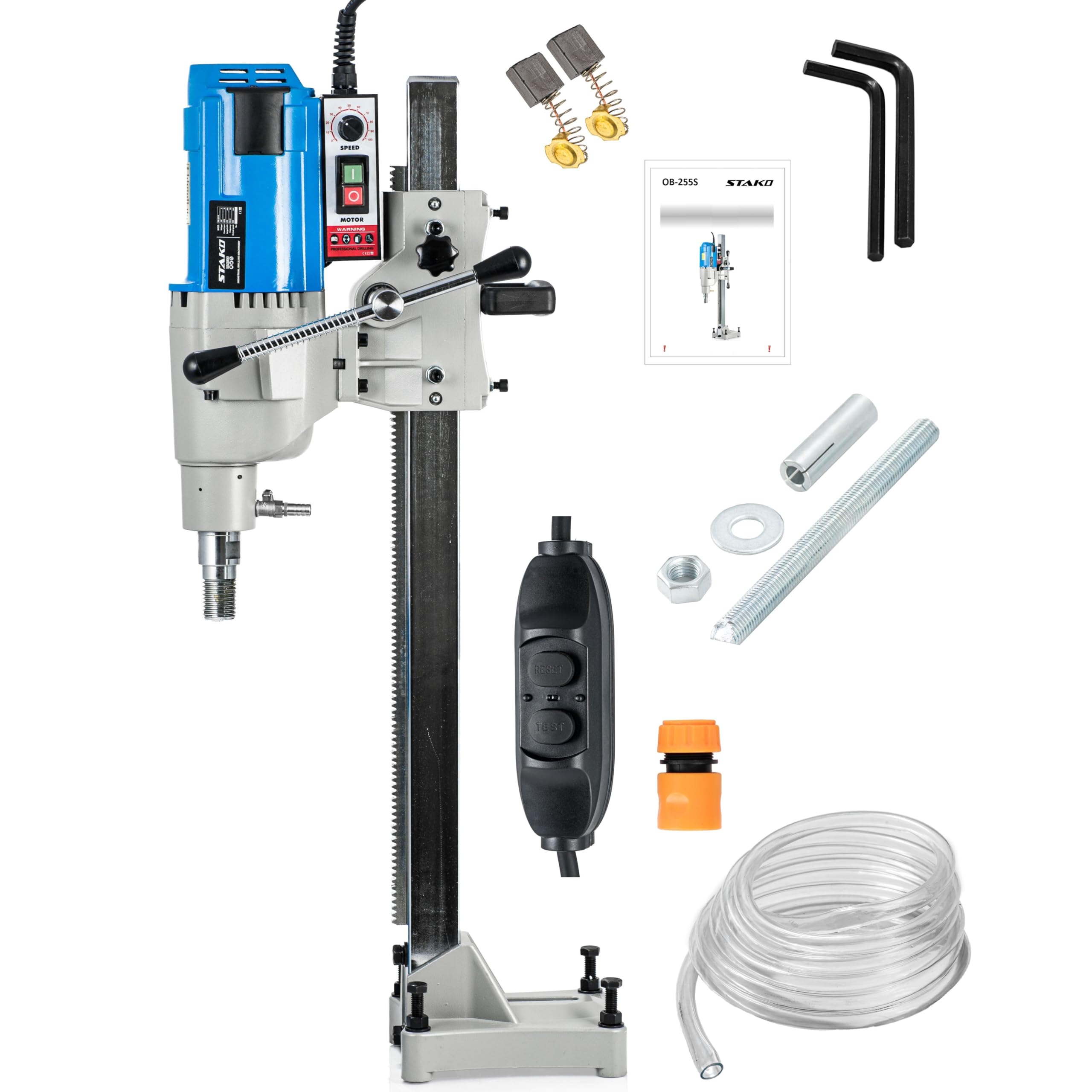 STAKO Professioneller Kernbohrmaschine mit kraftvollem 4250 Motor – mit Kernbohrständer – Bohrdurchmesser Max. Ø 255 mm – Diamant Kernbohrgeräte für beton 0-560 U/min – Kernbohreinheit mit PRCD-Schut