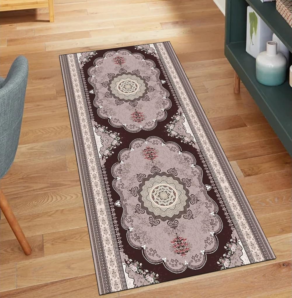 Alfombra de pasillo rosa vintage en poliéster premium