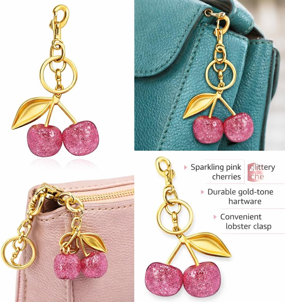 KAII Lindo bolso de cereza rosa Llaveros con dijes - Accesorio de entrenador para bolsos, mochilas y dijes para bolsos Llaveros de moda llavero lindo para mujer