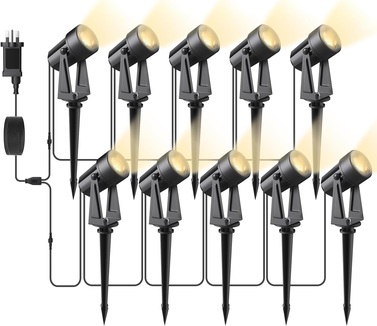 Svater Garden Spotlights Mains Powered, 32m 10-in-1 LED Landscape Lights 2W Warm White 3000K 27V IP65 Waterproof Outdoor Garden Lights Pathway Lighting for Lawn Yard, Patio,Driveway,Party