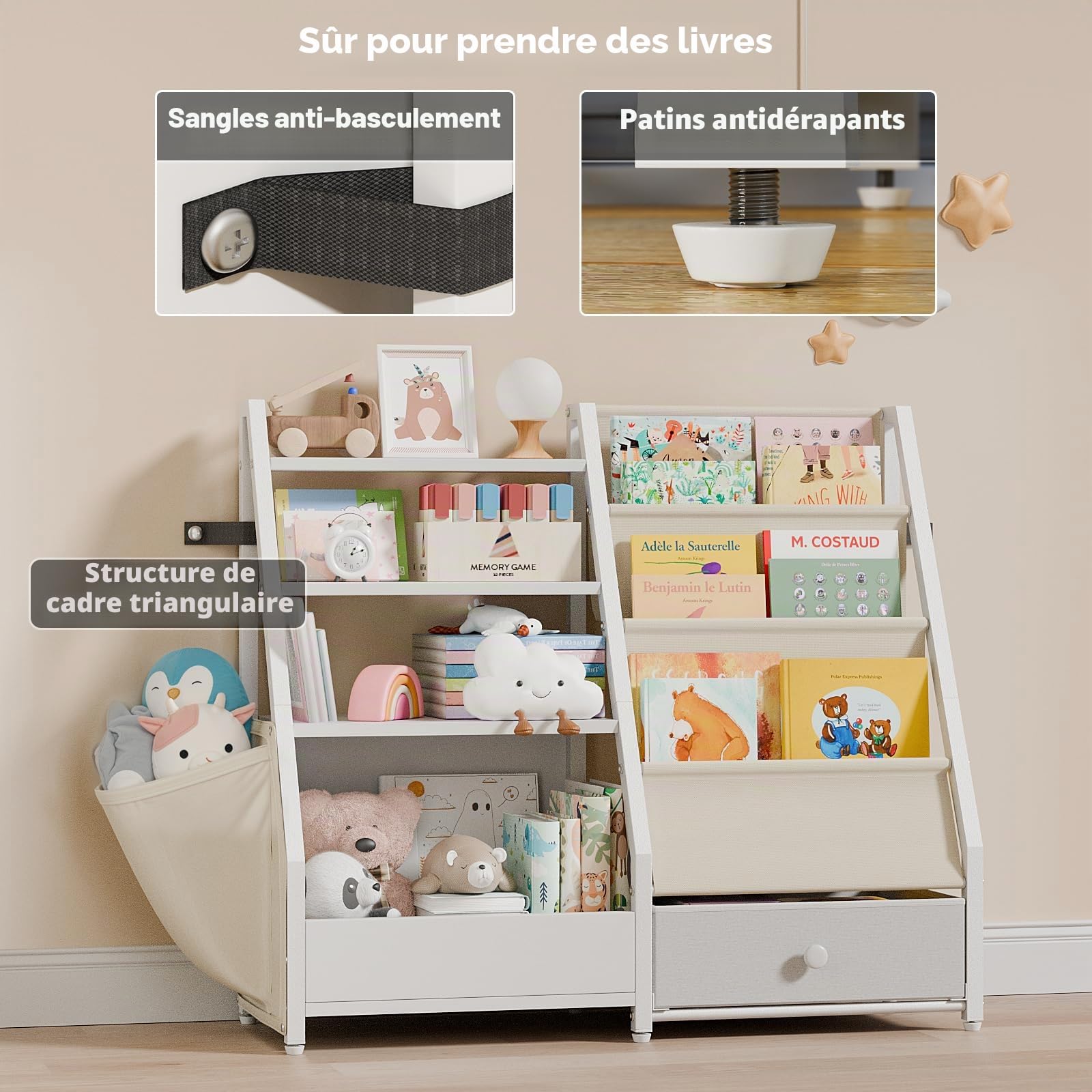 HAVLOTII Bibliothèque pour enfants et rangement de jouets – Étagère à livres pour chambres d'enfants, bibliothèque pour tout-petits, bibliothèque de bébé pour chambre d'enfant, organiseur de jouets