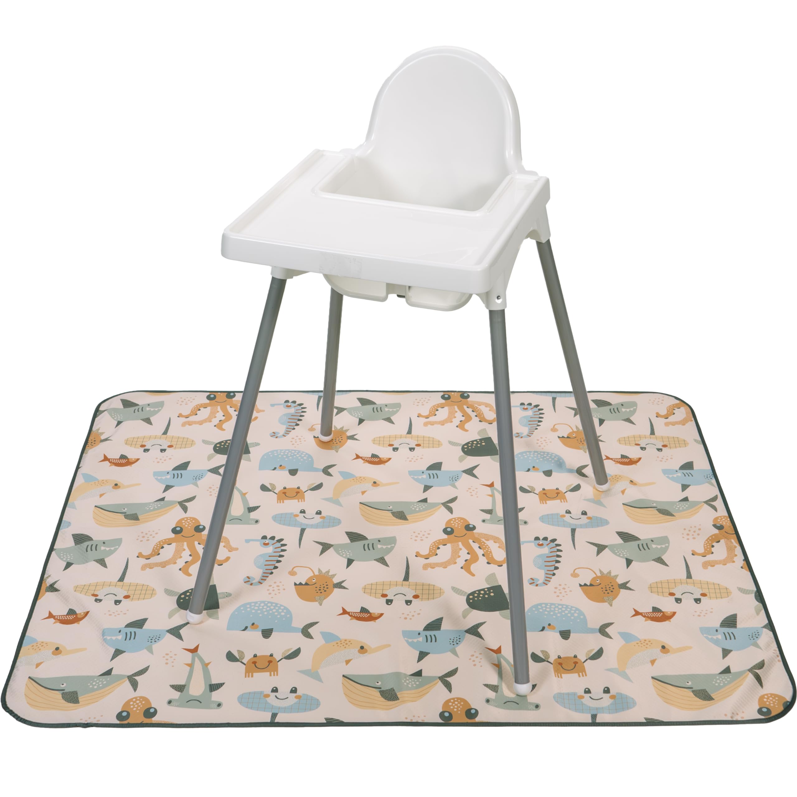 S&T INC. Baby Splat Mat for Under High Chair, Waterproof Highchair Mat for Floor with Anti-Skid Backing, Machine Washable, 42 Inches by 51 Inches, Sea Creatures