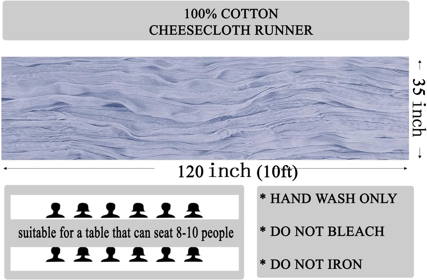 MDS Pack of 6 Cheesecloth Table Runner 35x120 Inch, 10FT Long Gauze Cheese Cloth Table Runner for Wedding Party Birthday Bridal Shower Farmhouse Garden Boho Rustic Table Decoration - Dusty Blue