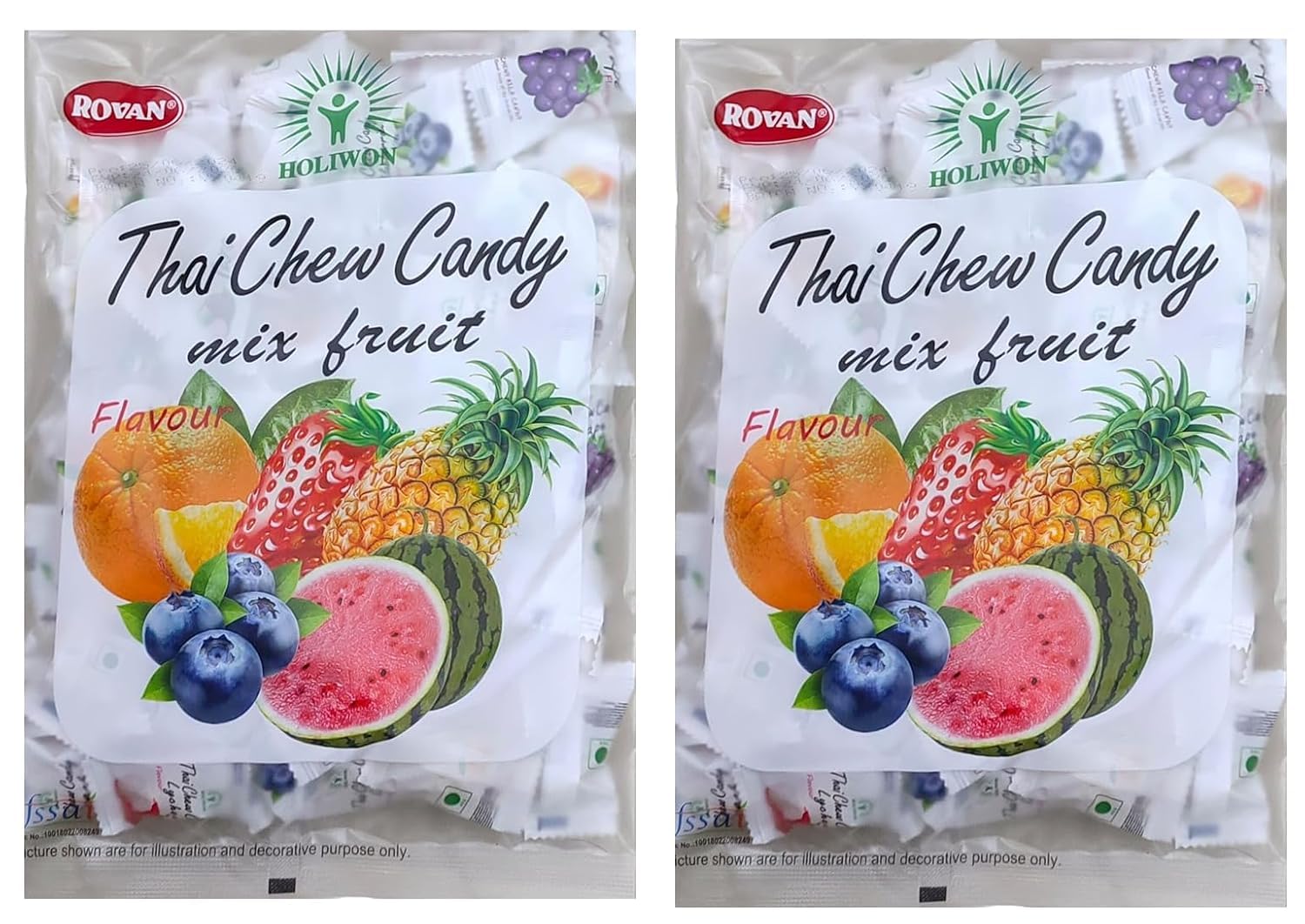 Rovan Holiwon Thai Chew Mix Fruit Candy Soft and Delicious Chewy Candy Pack of 2 x 300g (Imported) By Decadent Foods-image-34