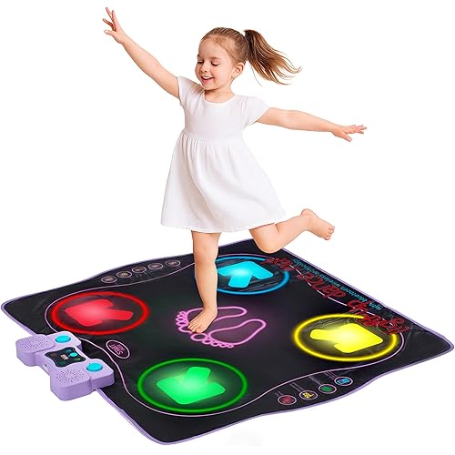 Kidzlane Electronic Dance Mat for Kids 8-12, Wireless Kids' Dance Pad with Bluetooth/AUX, Built-in Music, 5 Challenge Levels, 4 Modes - Interactive Toys for Children, Ages 6 and Up