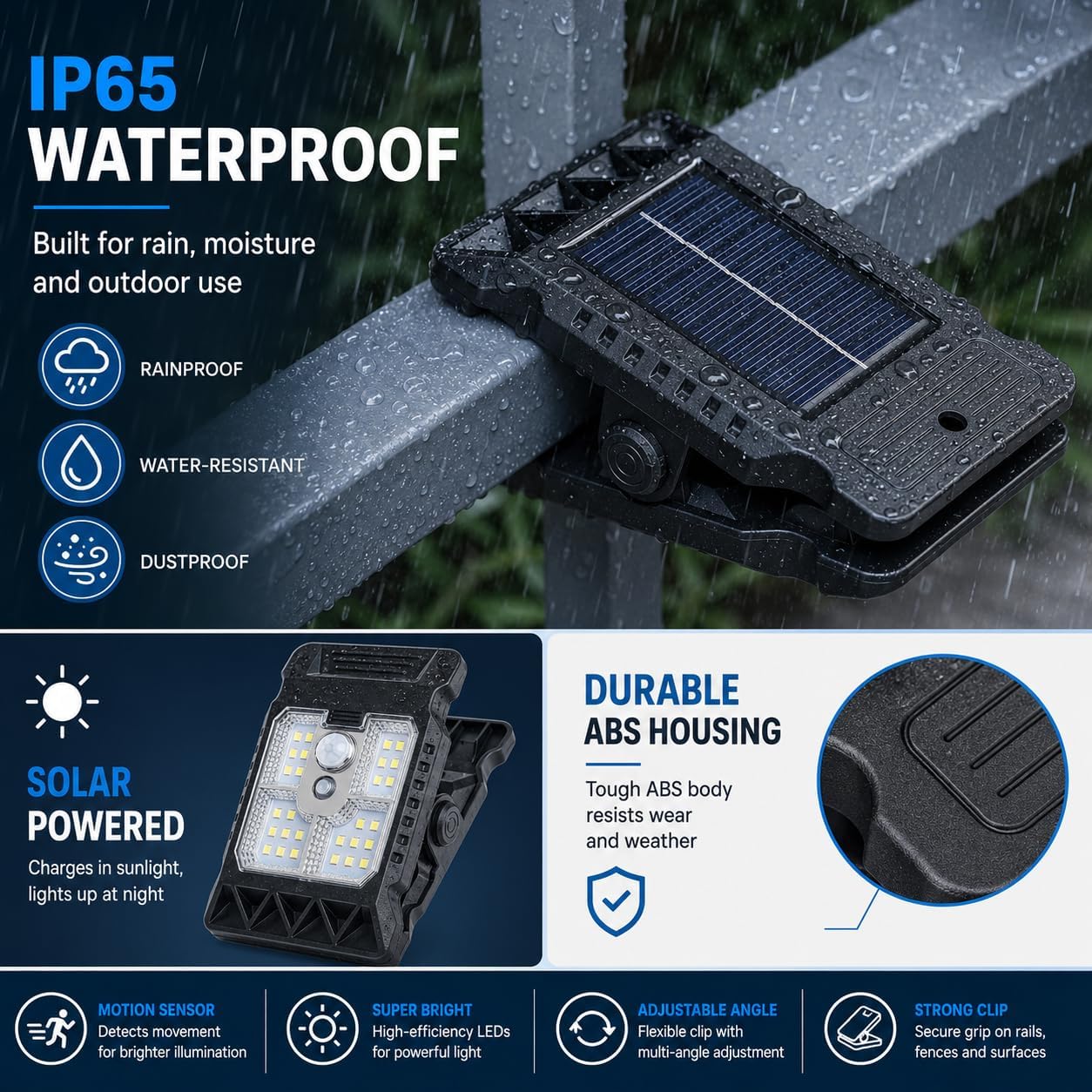 Plman 6 PCS Clip On Solar Lights Outdoor, Solar Clip Light | with Motion Sensor, IP65 Waterproof Clamp Lights for Fence Garden Patio Camping, 3 Modes
