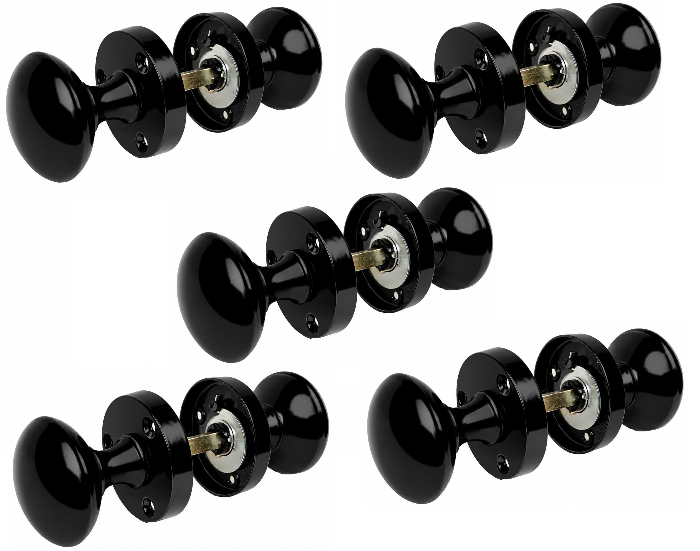 Epsom Door Handle Black Door Knobs – Victorian Style Round Internal Door Knob Set, Gloss Mortice Knobs, Traditional Interior Door Furniture, 52Mm (5 Pairs)