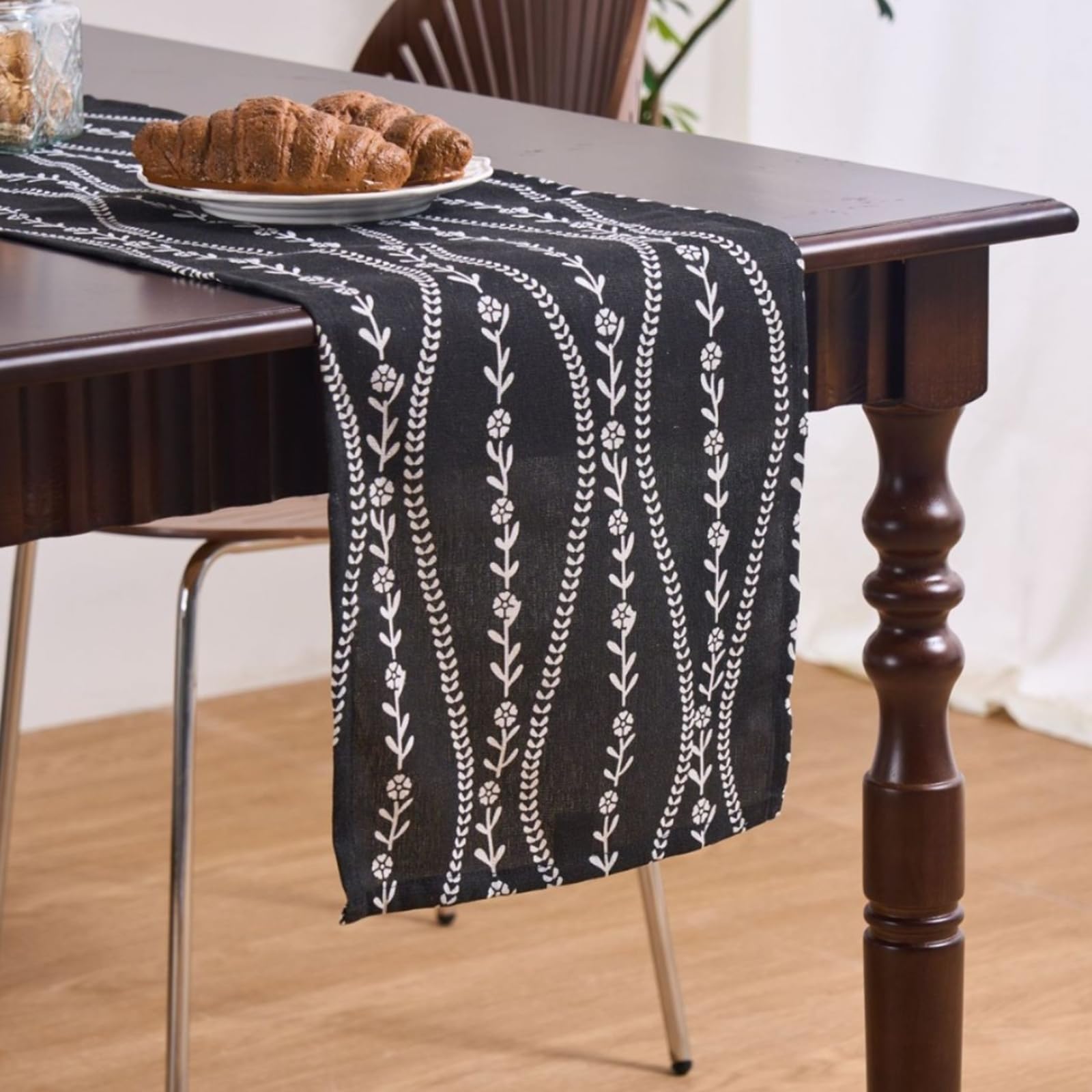 Tischläufer Modern Polybaumwolle, Tischläufer Landhausstil 33x300 cm, mit Blätter- und Blumenmuster