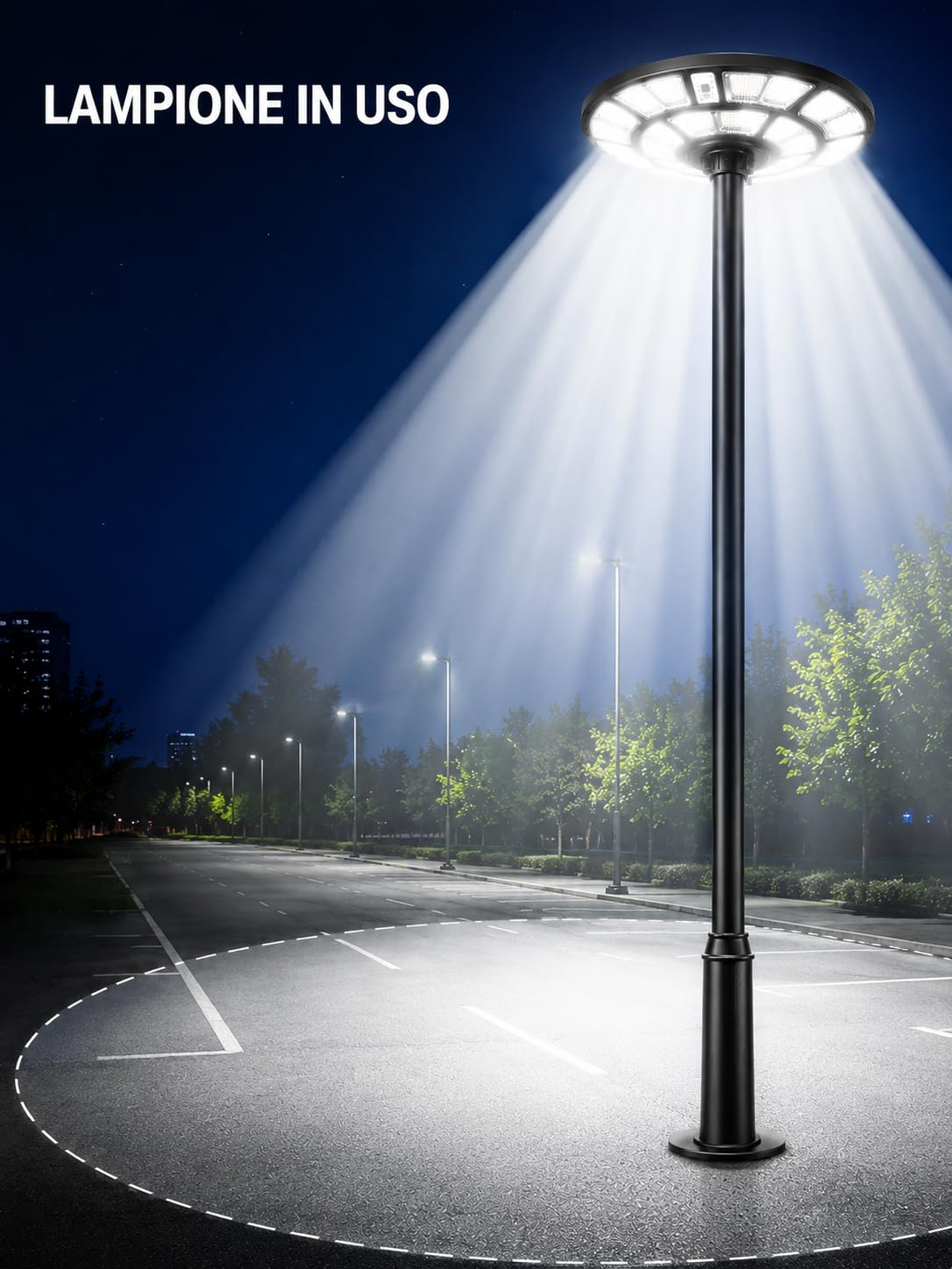 Generico Lampione Solare Esterno 2000 Watt, LED Stradale Giardino UFO con Telecomando, Sensore Movimento, Crepuscolare, IP66, Luce Fredda, Faretto Solare Alta Efficienza
