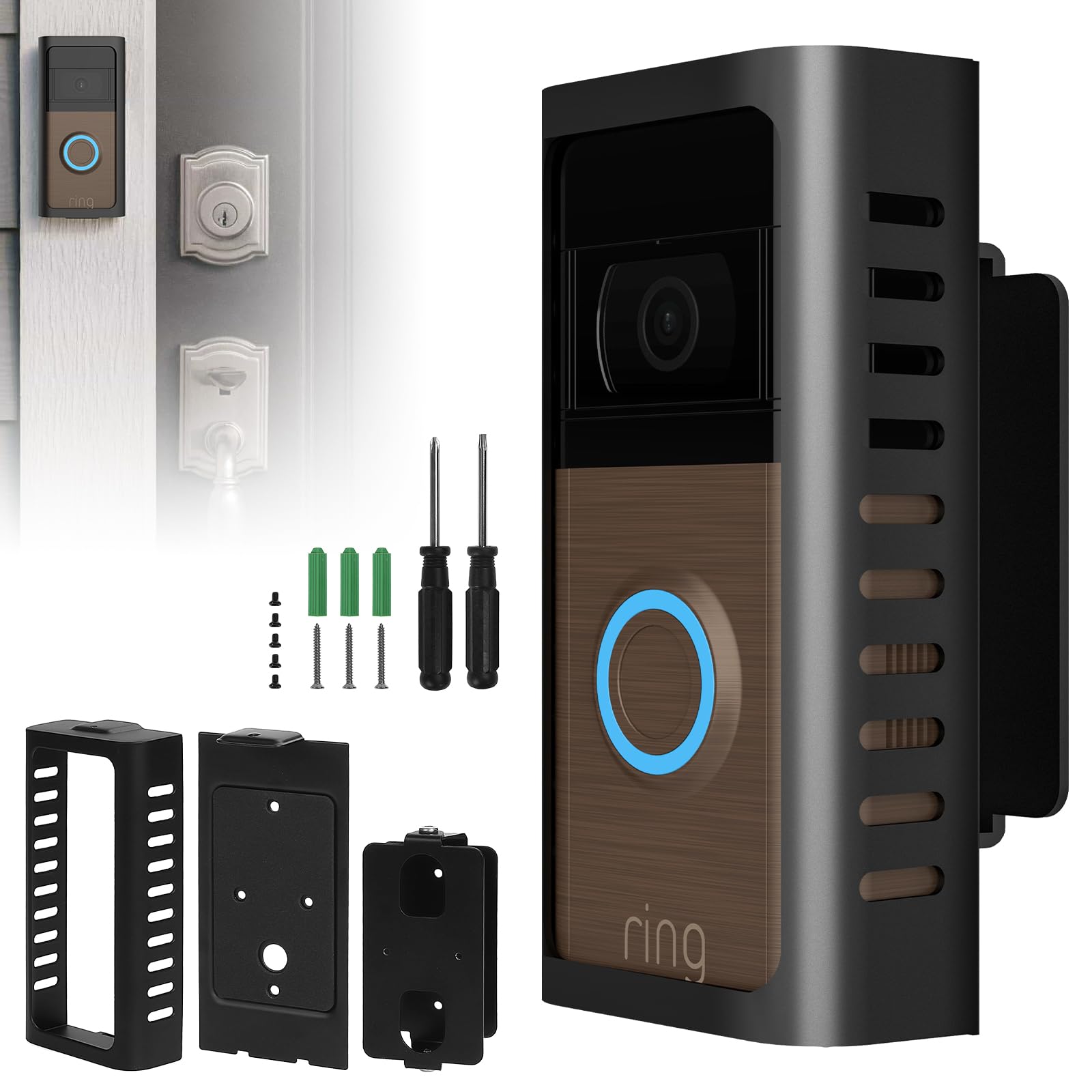 USUAUU 2025 Upgrade for Ring Doorbell Mount,Steel Metal Anti-Theft Ring Camera Mount with Adjustable Angle Mount Kit (45-135 Degrees) Doorbell Holder Bracket No Block Sensor