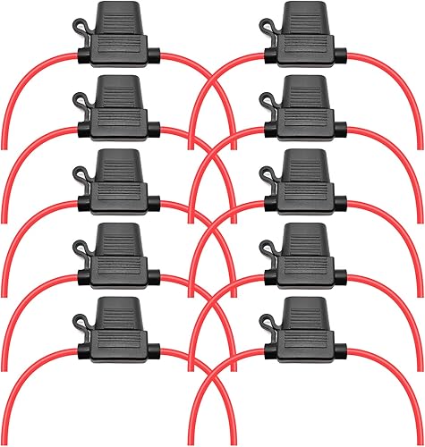VANTRONIK Portafusibles en línea mediano impermeable con cable AWG calibre 14 de 10 pulgadas de largo, apto para fusible de hoja estándar ATO ATC en