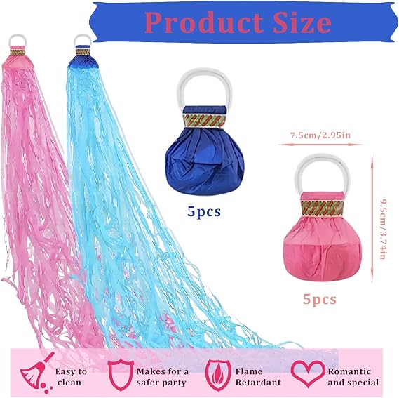 10 Pack Hand Throw Streamers Poppers,Blue Pink Hand Throw Crepe Paper Streamers for Party.Pastel Blue Pink Streamers Poppers with 30 Poppers Ribbons,No Mess Confetti for Birthday Baby Shower
