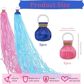 10 Pack Hand Throw Streamers Poppers,Blue Pink Hand Throw Crepe Paper Streamers for Party.Pastel Blue Pink Streamers Poppers with 30 Poppers Ribbons,No Mess Confetti for Birthday Baby Shower