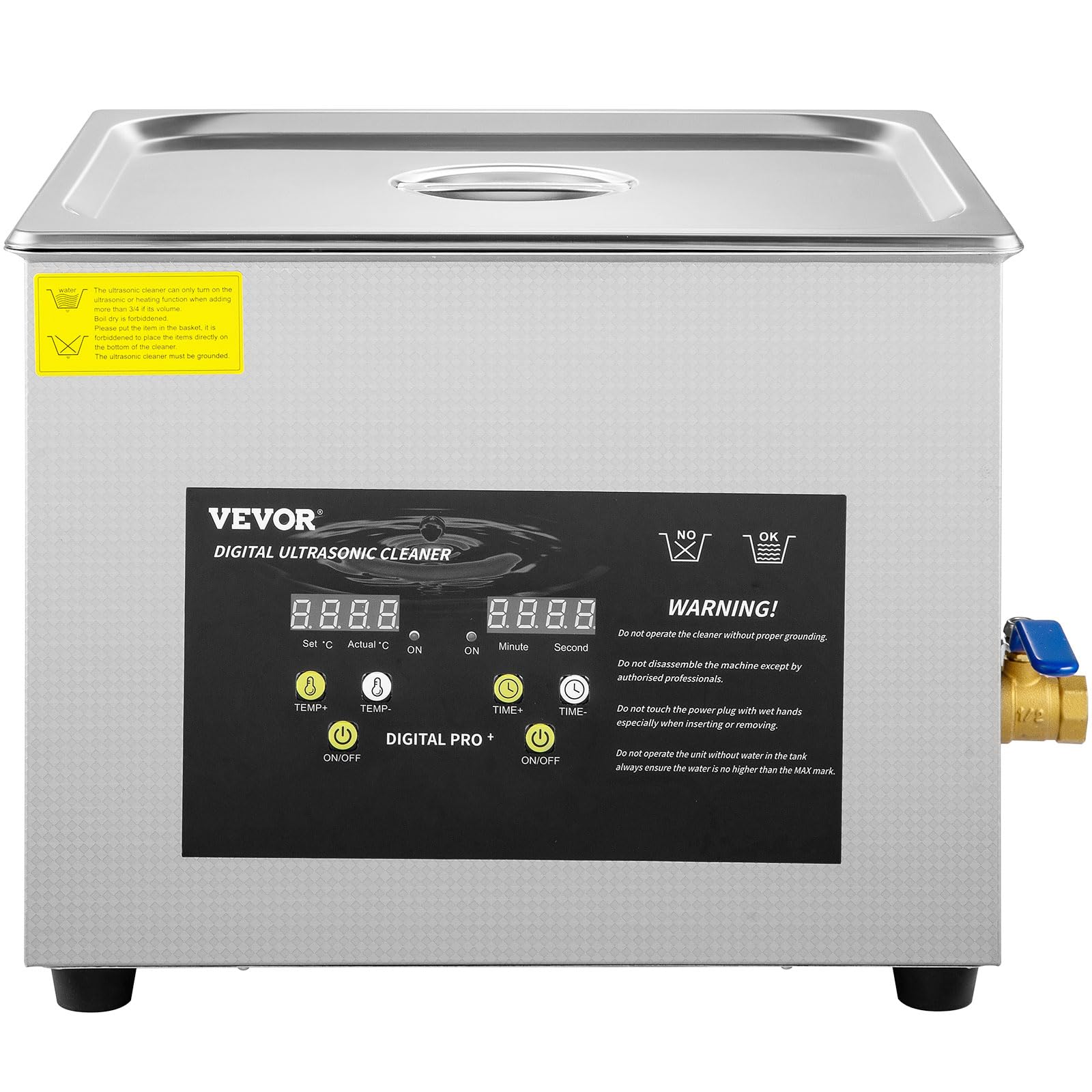 VEVOR Nettoyeur à Ultrasons Numérique 15 L, Chauffage 600 W, Ultrasons 360 W, Bac Ultrasons avec Chauffage et Minuterie, Appareil de Nettoyage Ultrasonique en Inox, pour Bijoux Lunettes Montres