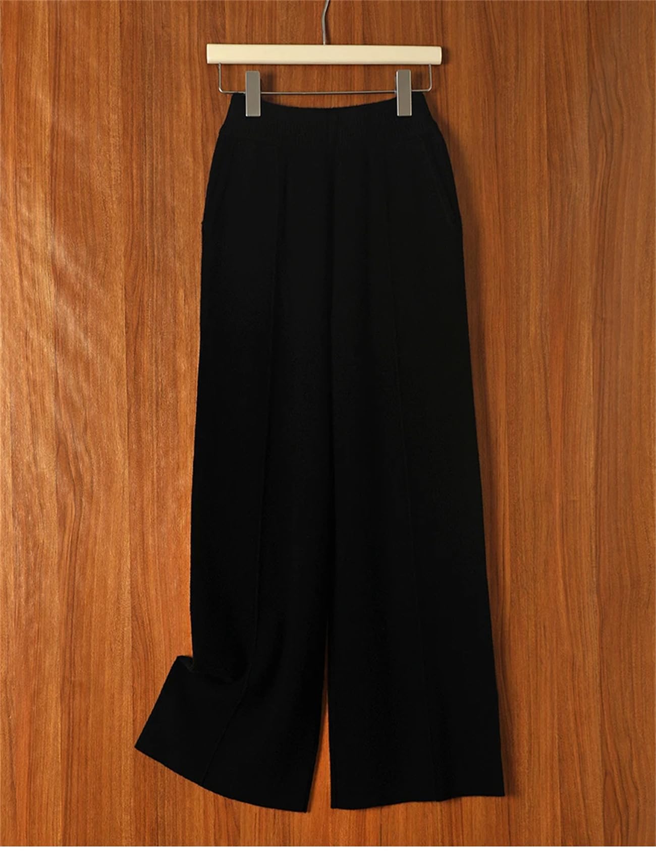 Pantaloni da donna in cashmere a gamba larga in lana merino autunno inverno tasche a righe coulisse elastico in vita pantaloni