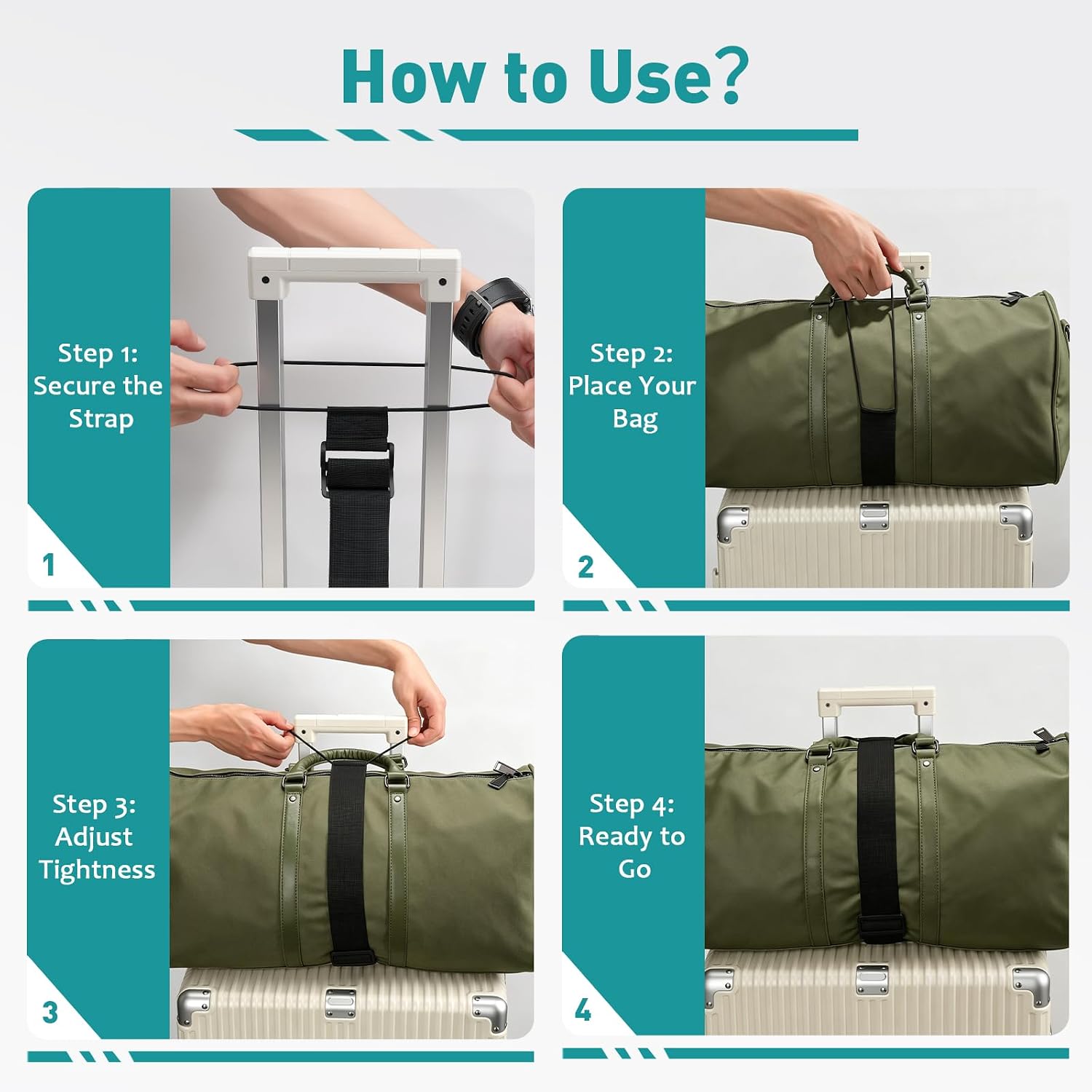 12 Pack Luggage Connector Straps, Adjustable Elastic Add a Bag Straps, Lightweight Wrap Straps to Fasten Handbag Backpack Purse Extra Bag on Suitcase Handle, Hands-Free Travel Essential