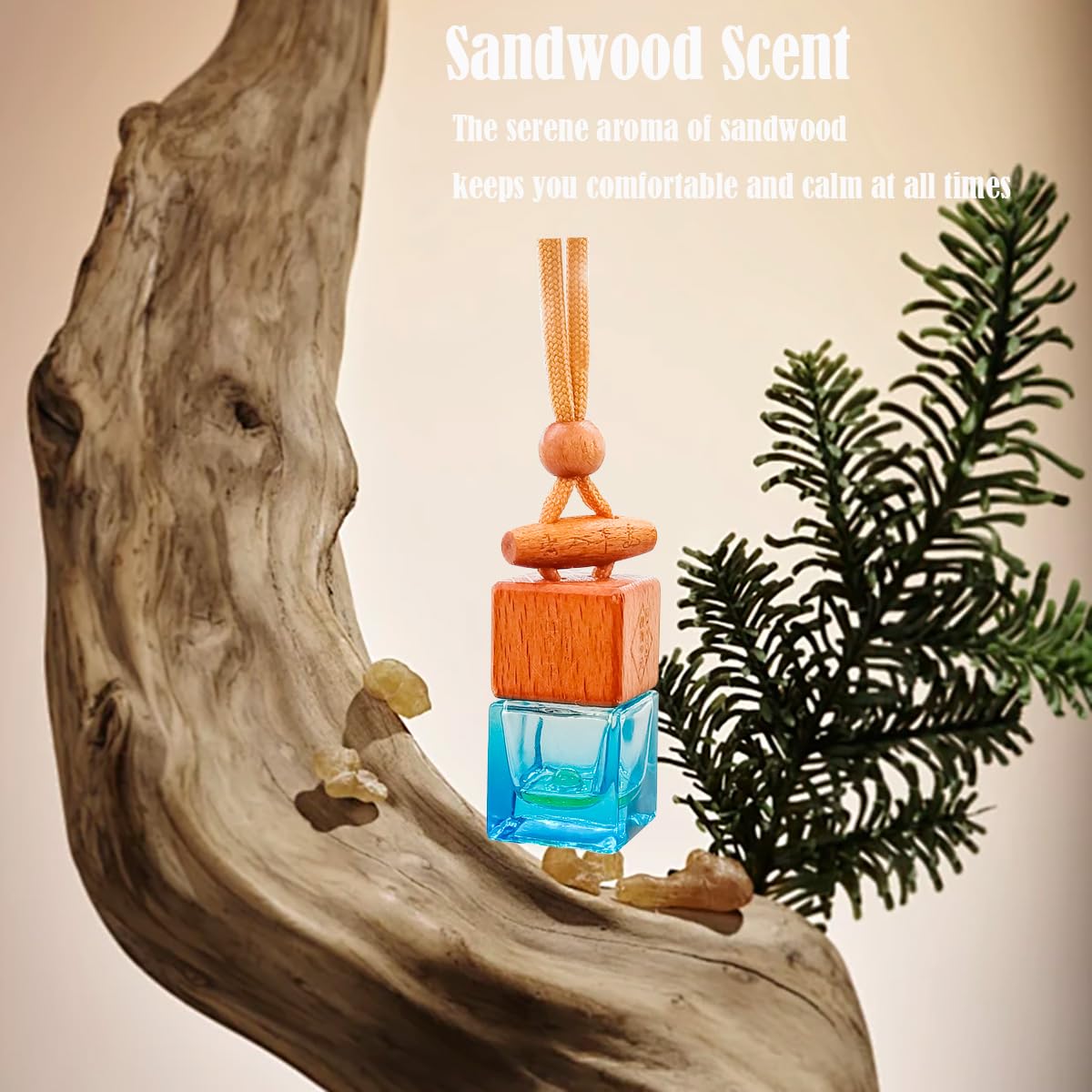 ikeda fragrance Ambientador de coche de 8 ml, fragancia de larga duración de 45 días, botellas difusoras colgantes para automóviles, elimina el olor del aire fresco para hombres (1 unidad, sándalo)