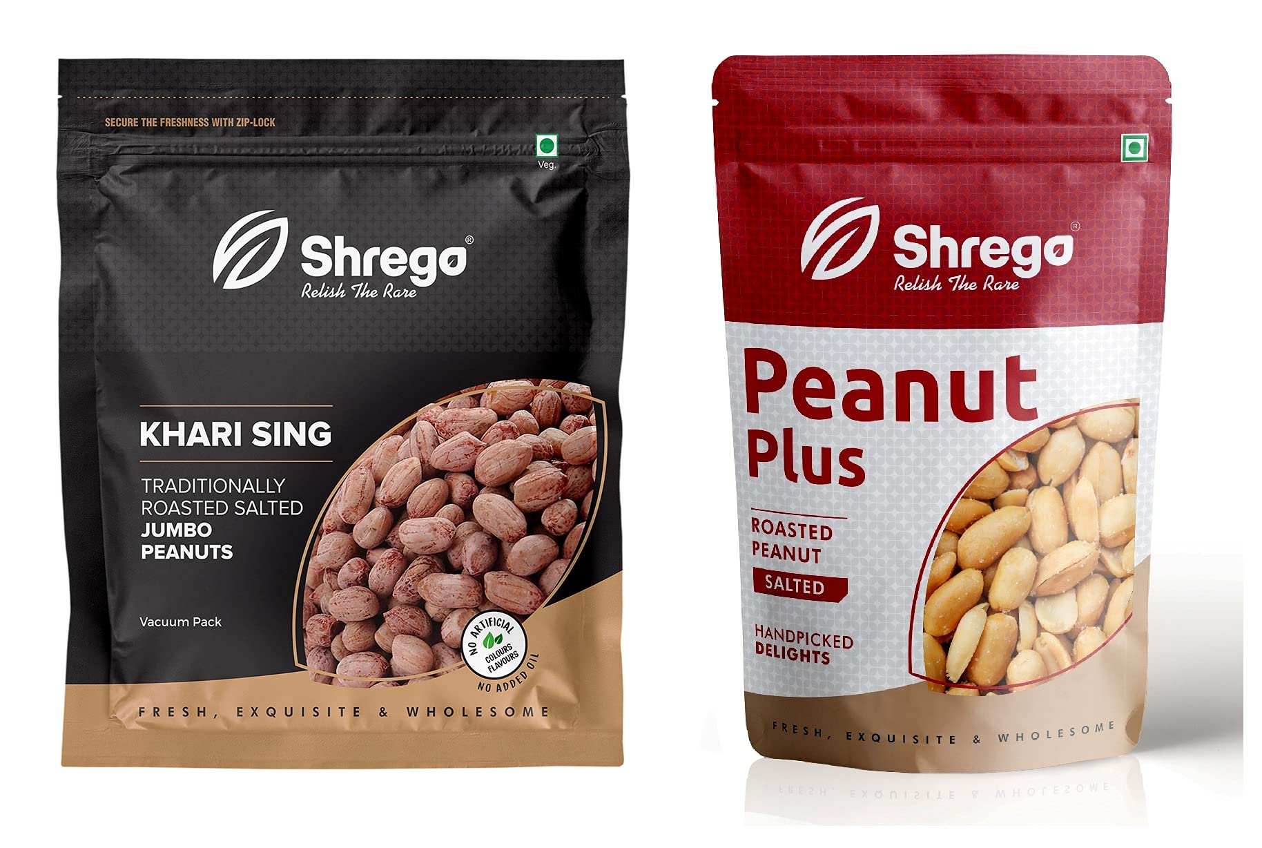SHREGO Khari Sing Traditionally Roasted Salted Jumbo Peanuts & Plus Roasted Peanut Salted, Snacks & Namkeen, 2 X 180G Vacuum Packed (Pack of 2)