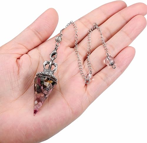 Miniatura 4 de Jovivi Péndulos de cristal de turmalina natural para radiestesia de adivinación, corona hexagonal puntiaguda, piedras de chip de resina curativas,