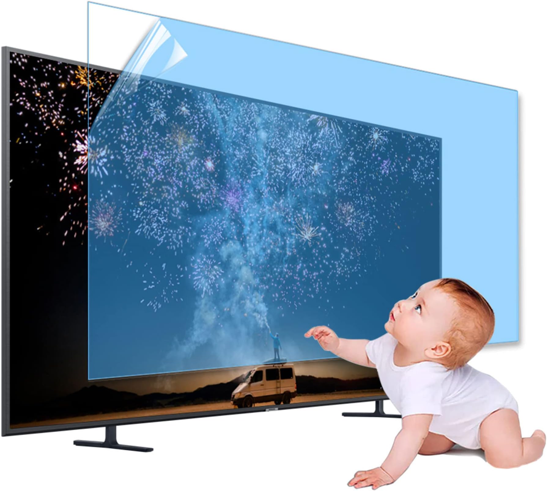 XRRX 43-65 Inch TV Screen Protector, Frosted Matte Anti Glare Outdoor/Indoor Anti Blue LightDustproof Filter Film, Relieve Eye Strain and Sleep Better, for LCD、LED、4K OLED / 55in 1211x682mm