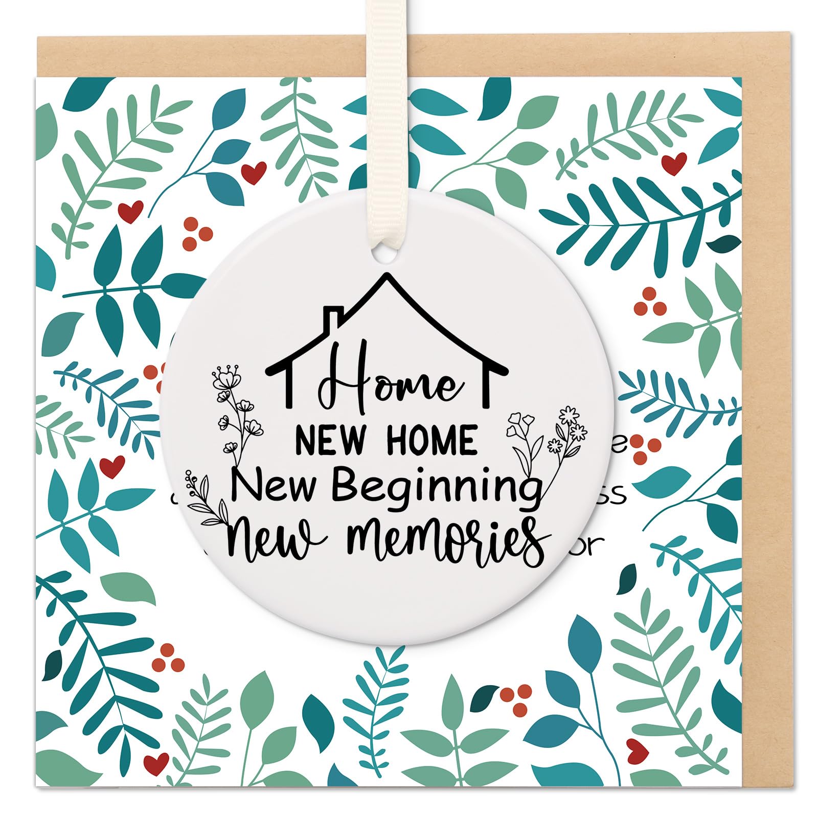 TheGiffter New Home Card with Envelope, New Home Gifts Greeting Cards with Ceramic Heart Plaque, House Warming Gifts for Women Men Sister Brother Friends Colleague