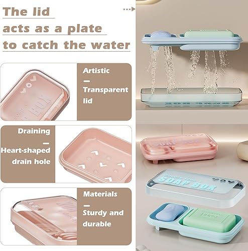 Vista 3 de Jabonera autodrenante extra grande de doble ranura - para baño, ducha, bañera y fregadero, se adapta perfectamente a las barras de champú y Azul