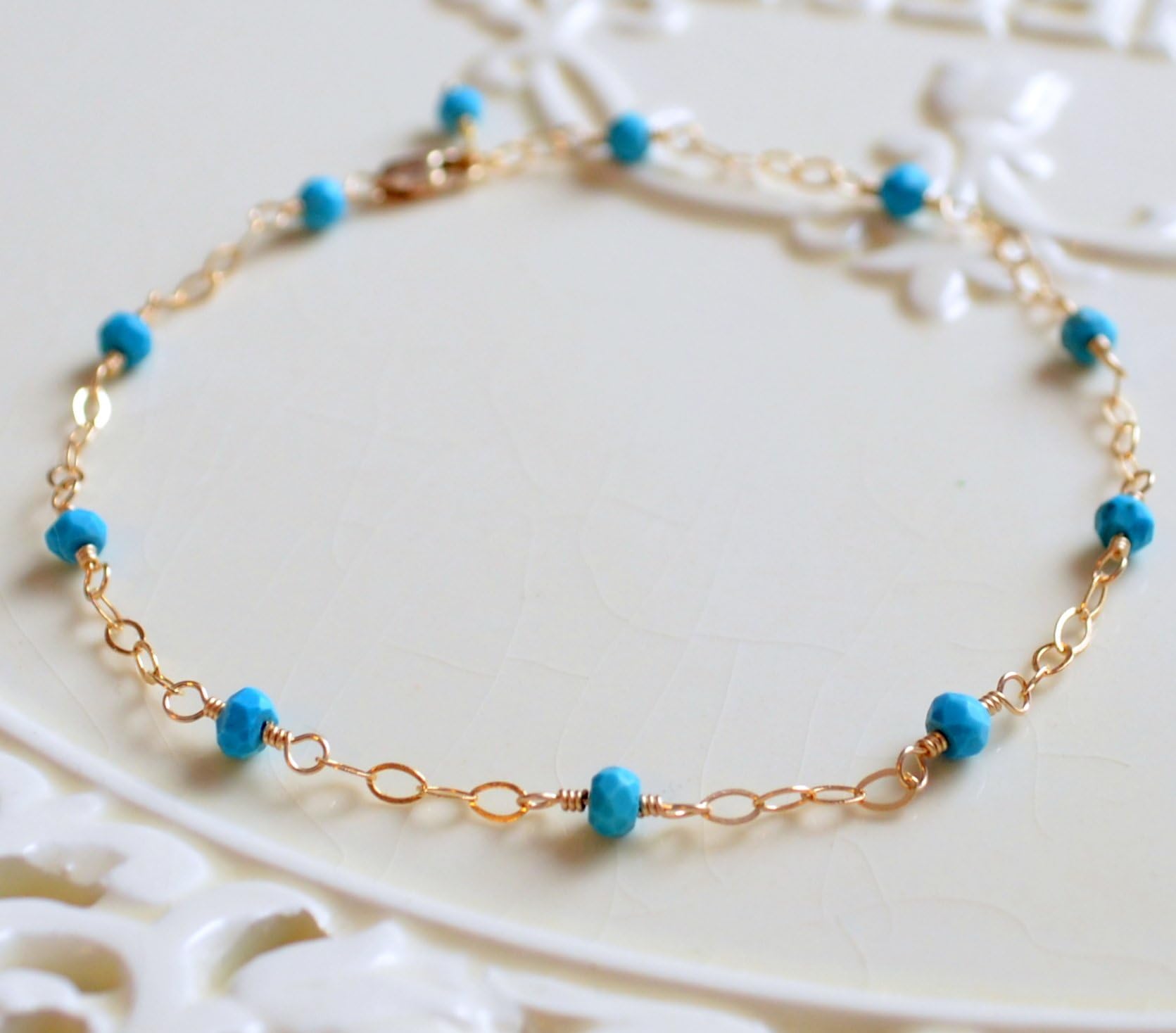 Real Turquoise Anklet in Gold