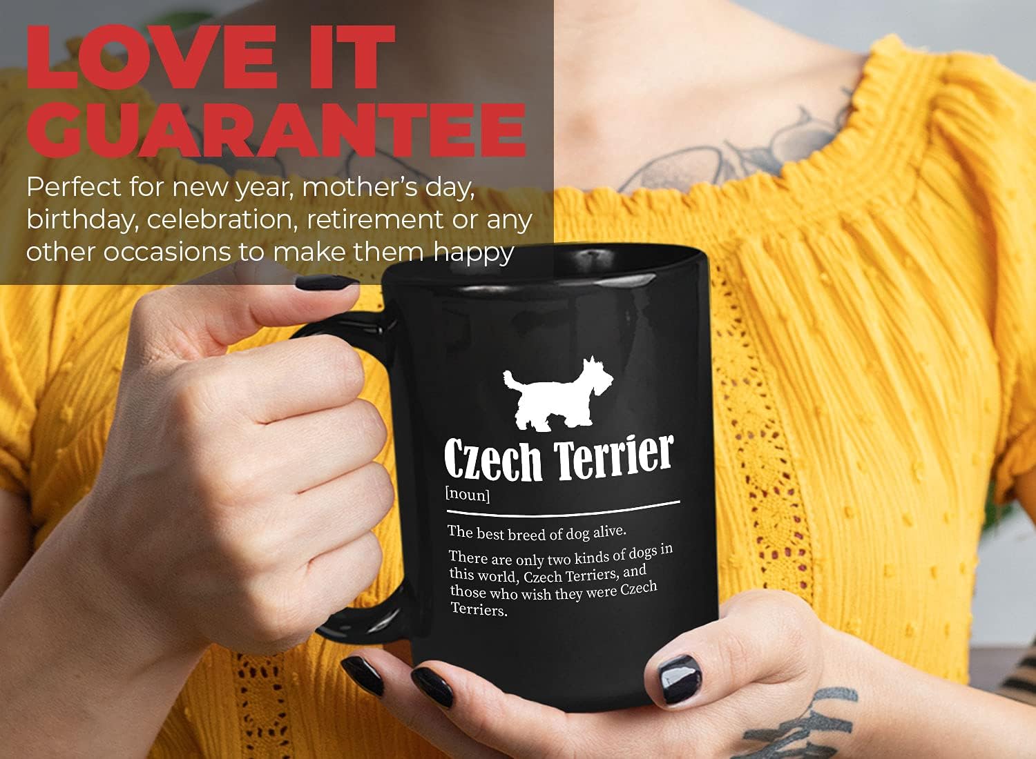 Bubble Hugs Dog Lover Coffee Mug 15oz Black - Czezh Terrier - Dog Owner Pet Owner Animal Lover Dog Breed Definition Novelty Sweet Best Pet Poodle Bulldog Shepherd Husky