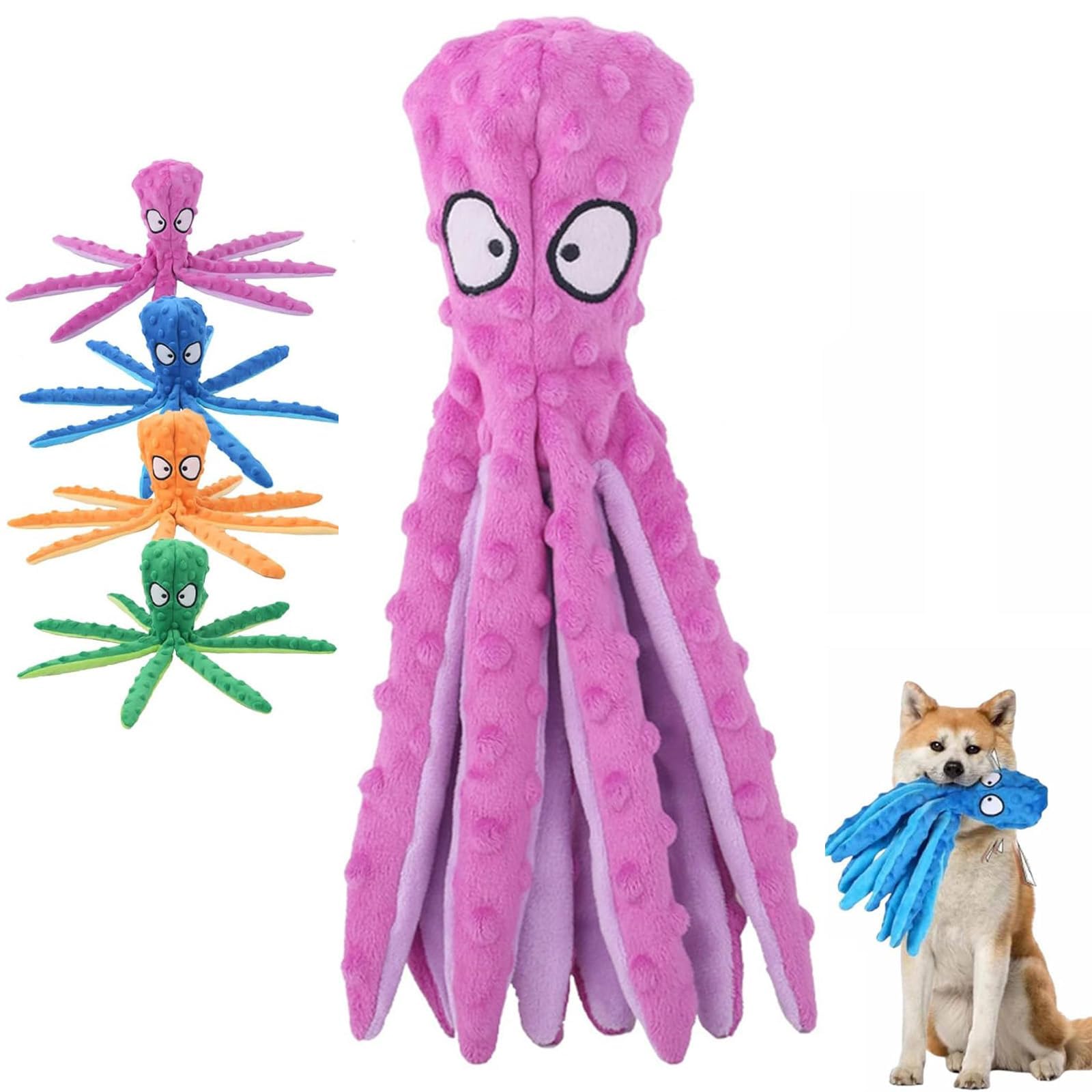 EHOTER Whiskerspot Octopus Dog Toy No Stuffing Squeaky Dog Interactive Play Toys with Crinkle Paper Eco friend Octopus Plush for Dogs Teeth Cleaning & Durable for Puppies (Purple)