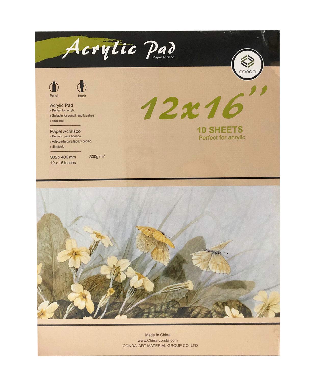 Conda Group 10 Sheets Oil and Acrylic Pad, 300 g, 12 x 16 Inch