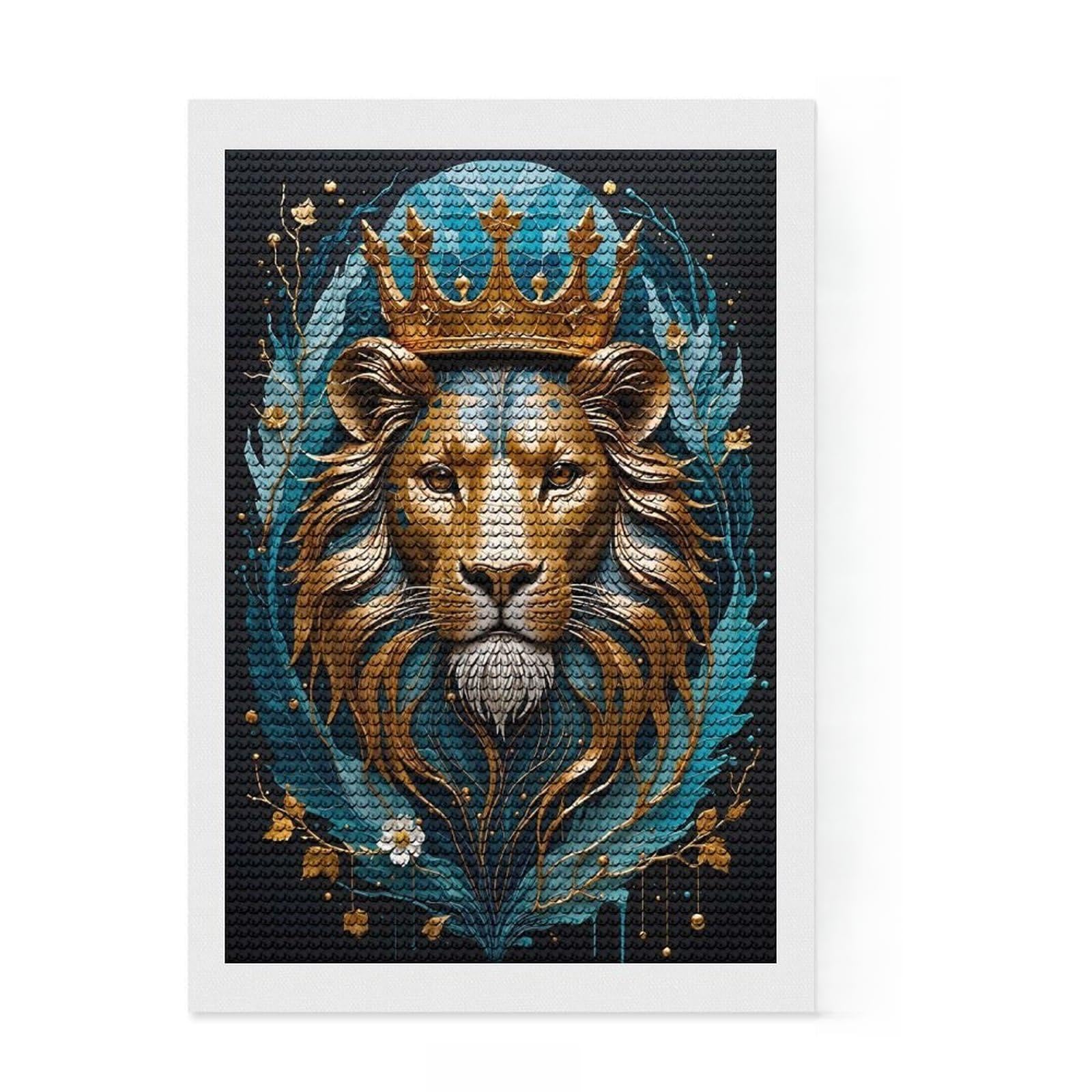 Junmoney Golden Lion King Kintsugi Diamond Painting Set 8"x12", Stress Relief Craft, Finish and Display, Boho Decor, for Women, Sparkling Round Gems