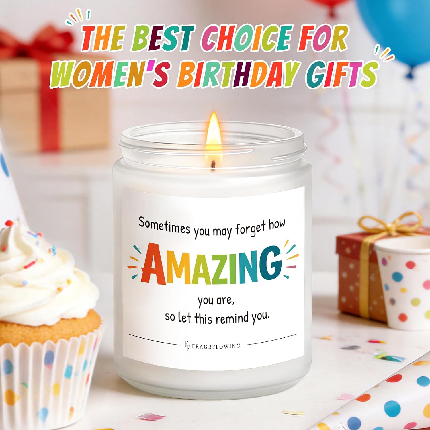 FF FRAGRFLOWING Birthday Candles for Women, Vanilla Scented, 7 oz