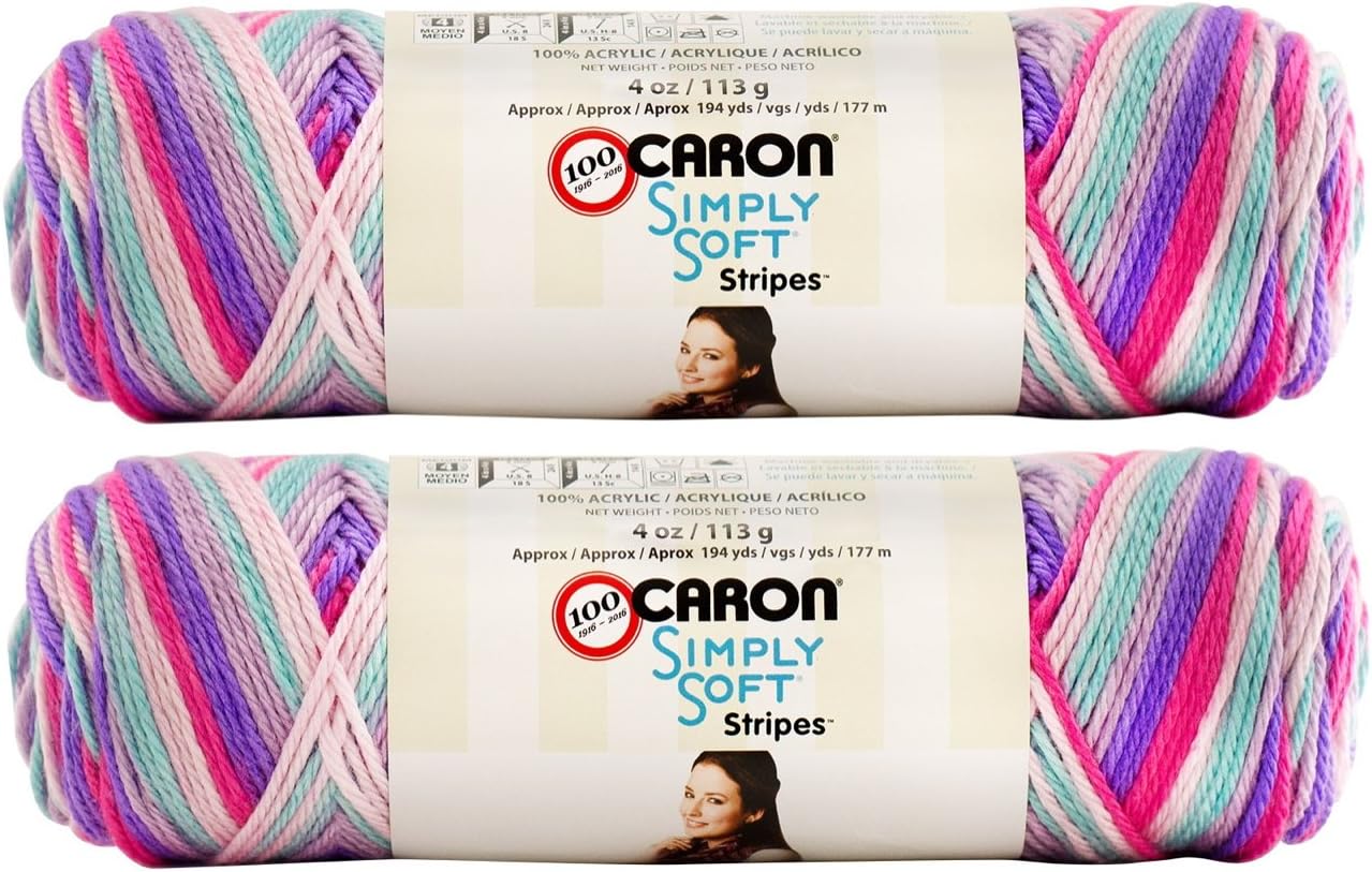 Caron Simply Soft Bulk Buy Stripes 100% Acrylic Yarn (2-Pack) ~ 4 oz. Skeins (Times Square)