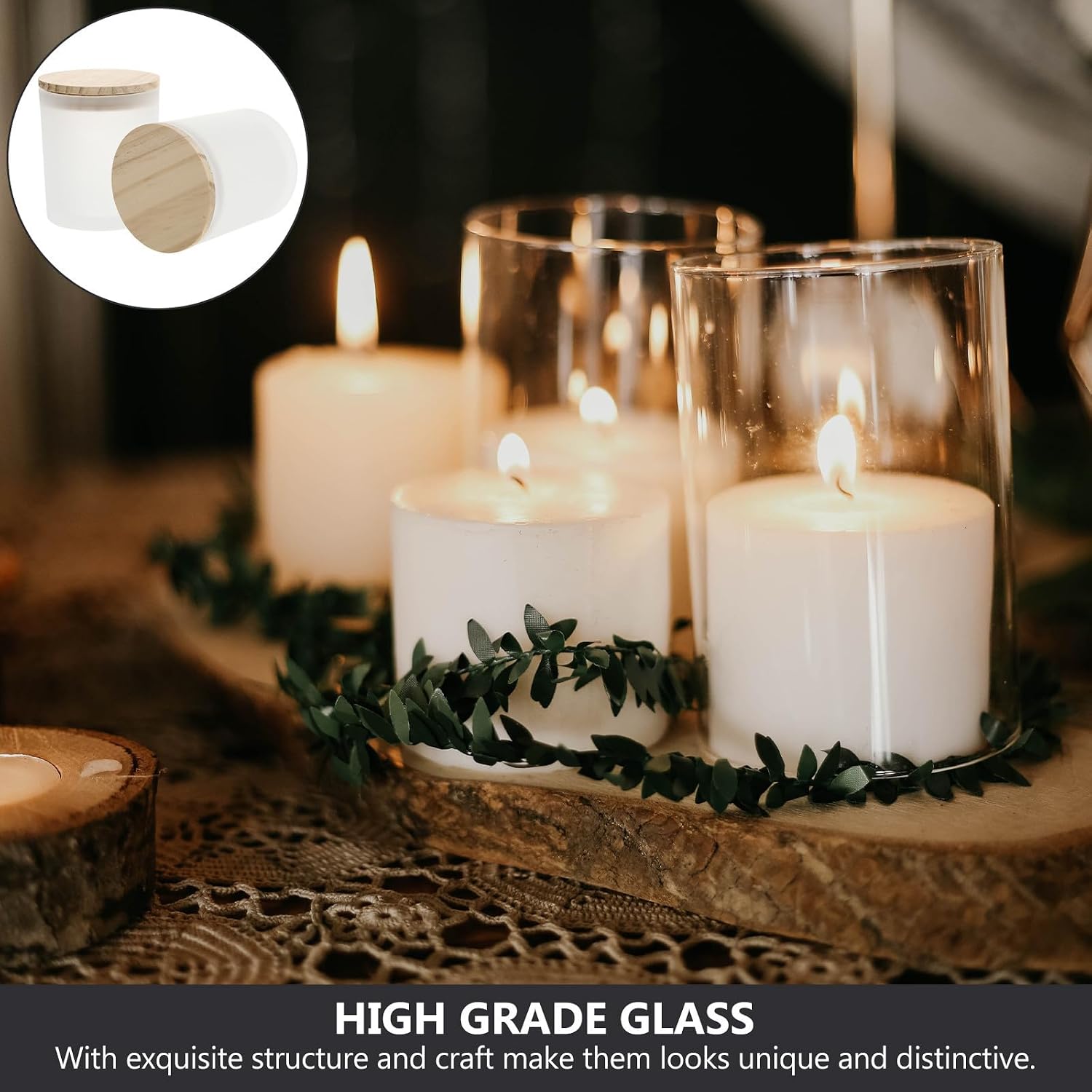 INOOMP 2pcs Glass Candle Cups with Pine Lids, Reusable Household Candle Holders for Home Decoration and Scene Layout, Fine Workmanship, Stylish Simple Design
