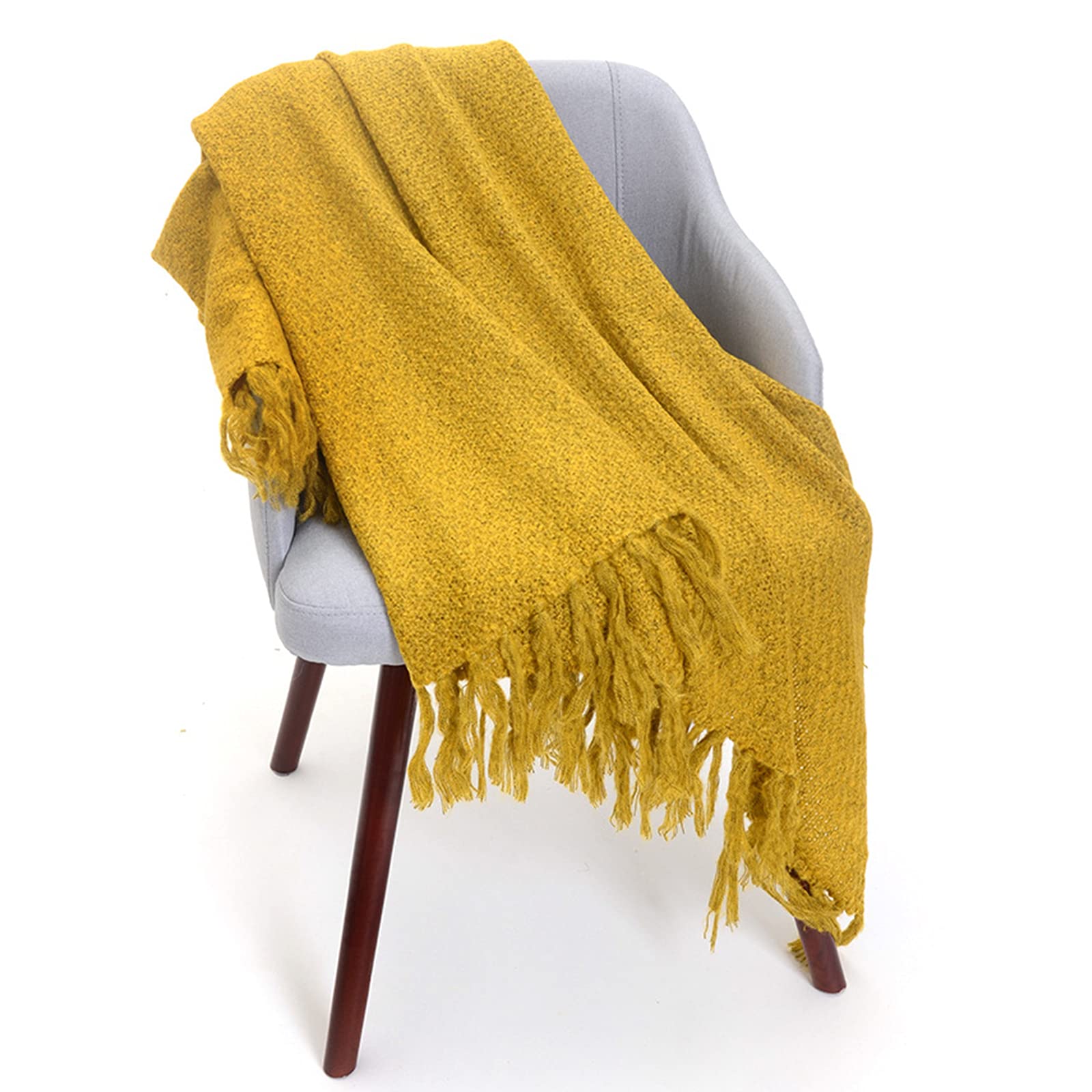 Mantas de Punto con Flecos, Tejidas a Mano Acogedora Cubre Cama, Suave Transpirable Cubremanta Blanket Para Cama/sofá/bebés, Fácil De Limpiar,Yellow-47"x79"/120x200cm