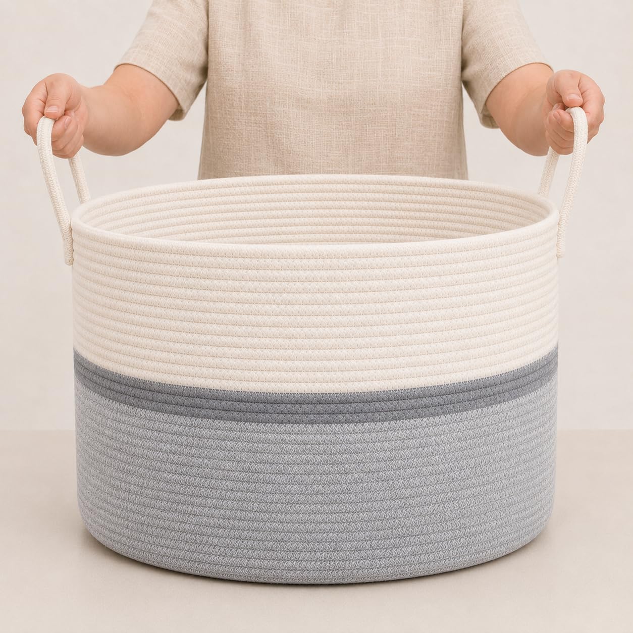 OrganiHaus Gray Extra Large Basket for Storage | Blanket Storage for Living Room | Cute Woven Basket | Baby Laundry Basket & Baby Hamper | Boho Cotton Rope Basket | Toy Basket & Blanket Basket - 20x13