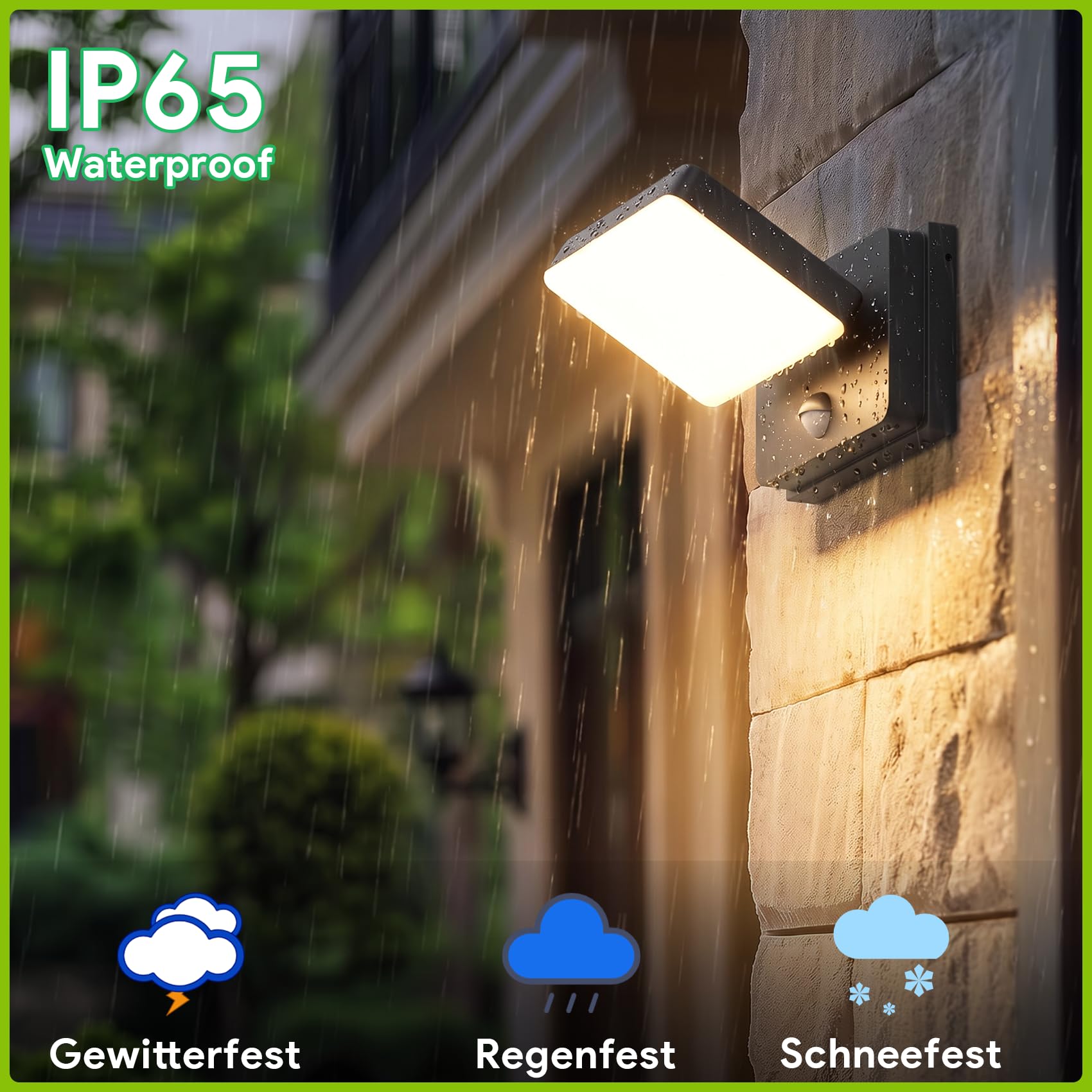 Klighten Luz exterior con sensor movimiento 30W IP65 3000K blanco cálido para patio/jardín/gris antracita